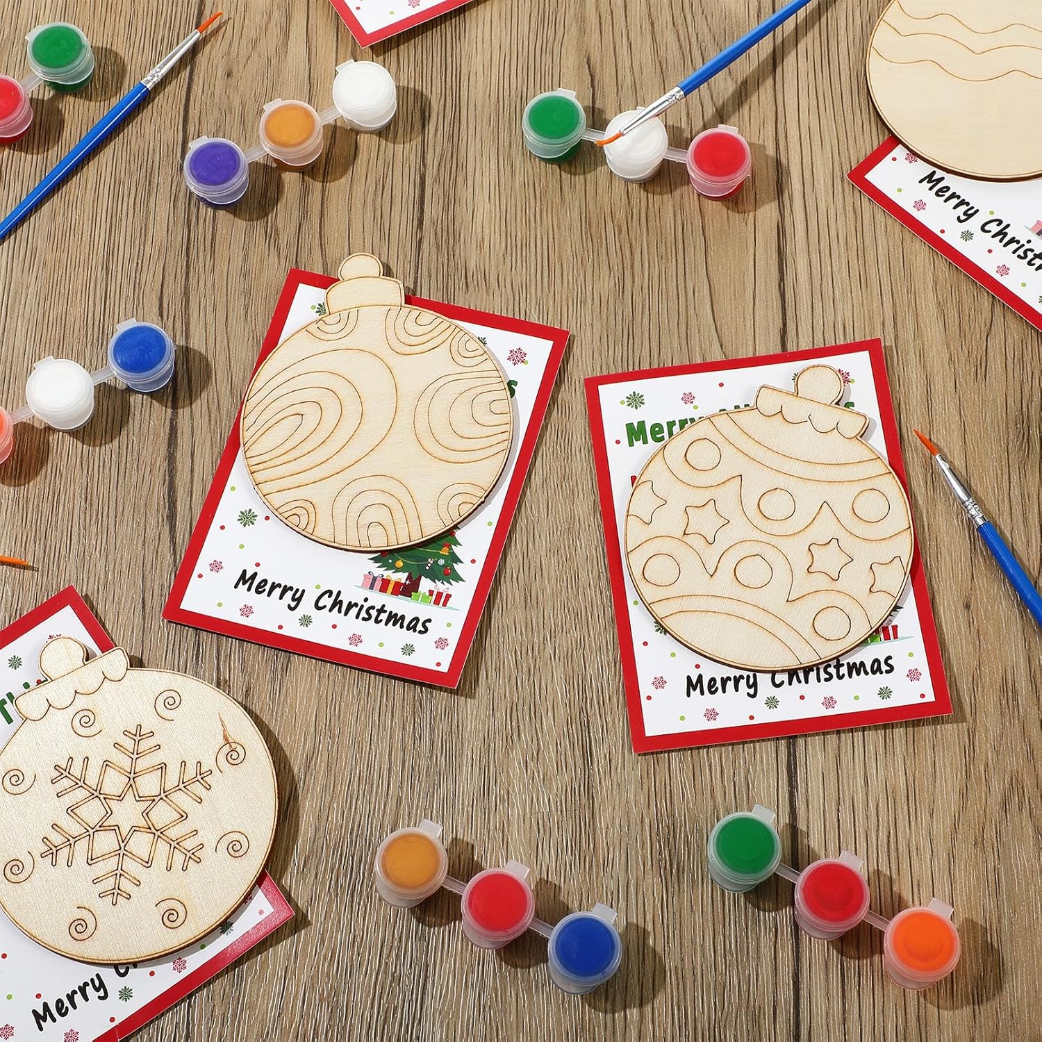 12 Set Christmas Crafts Painting Kit Christmas Wooden Slices Cutouts Art DIY Craft Wooden Painting Party Supplies Santa Snowman Candy Xmas Ball Elk Penguin Gingerbread for Xmas Party Gift(Classic)