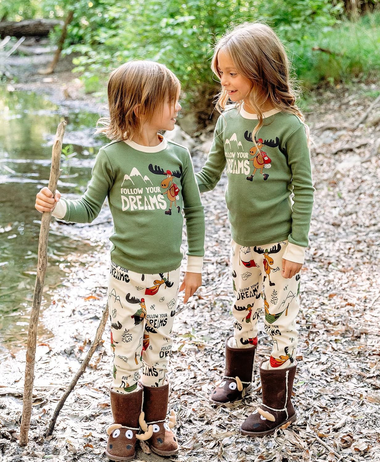 Lazy One Warm Long-Sleeve PJ Sets for Girls and Boys, Cozy, Comfy, Funny Kids' Pajama Sets, Animal, Bear & Moose