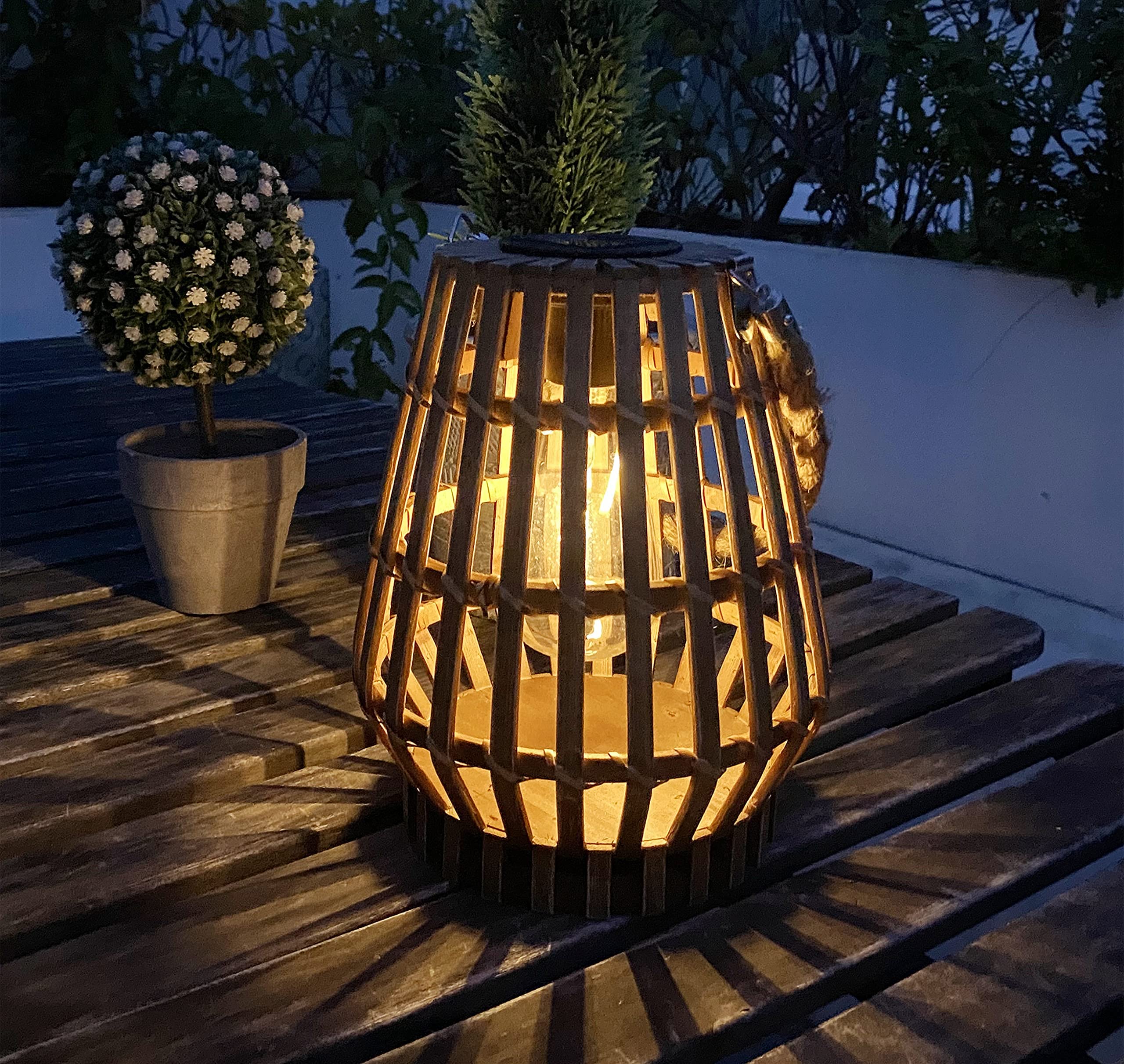 pearlstar Lanternes solaires d'extérieur - En bambou - Étanche - Pour décoration de jardin, balcon, terrasse, cour