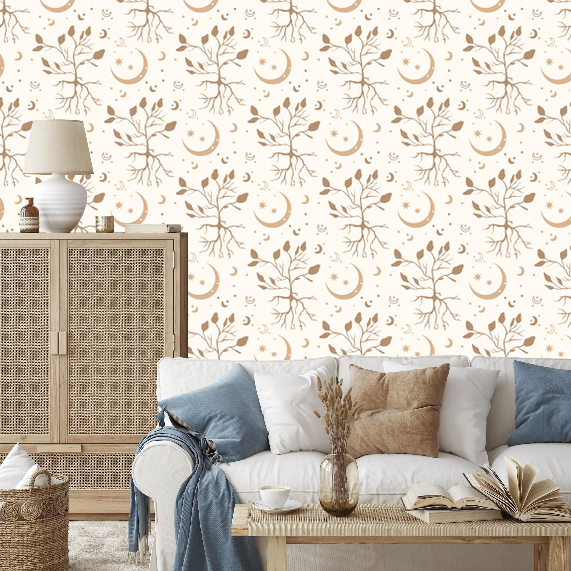 Vliestapete Boho-Muster – Weiß und Creme 50 x 1000 cm
