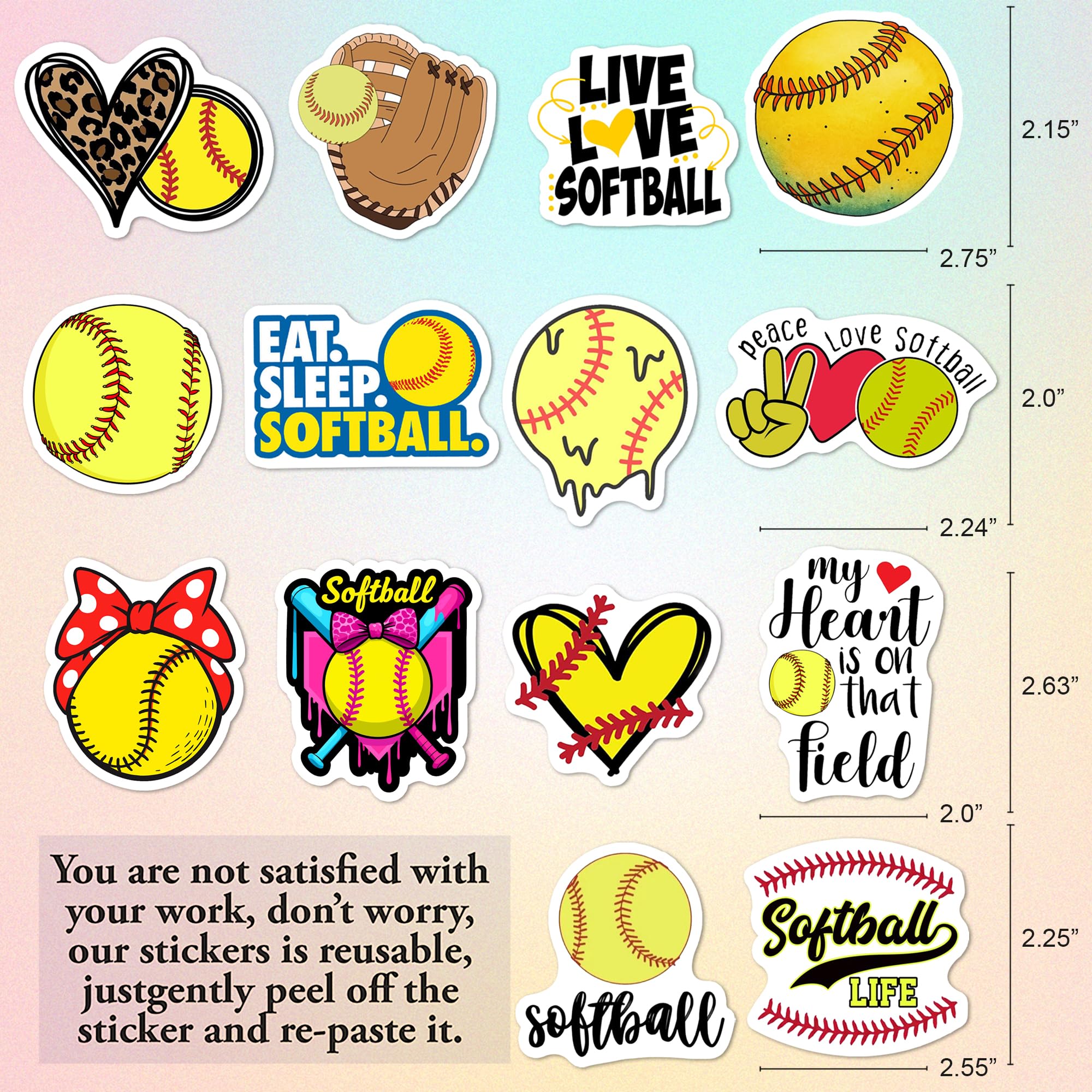 BEATRI Naklejki do softballu, 50 szt., urocze, motywacyjne, winylowe, wodoodporne naklejki na butelki z wodą, kaski, bagaż, imprezę softball, prezenty dla dziewcząt, nastolatków i dorosłych