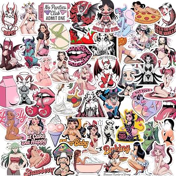 50Pcs Vintage Female Style Stickers, Retro Motorcycle Girl Stickers Pack for Adults, Cute Girl Illustrations Vinyl Decals for Laptop, Water Bottle, Journal, Luggage, and More