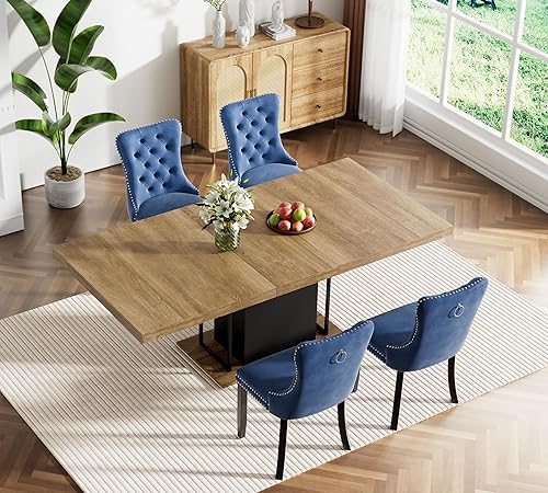 Vista 87 de Juego de mesa de comedor extensible de mármol sintético blanco de 63 a 78.74 pulgadas para 4, juego de mesa de comedor de 5 piezas con 4 sillas