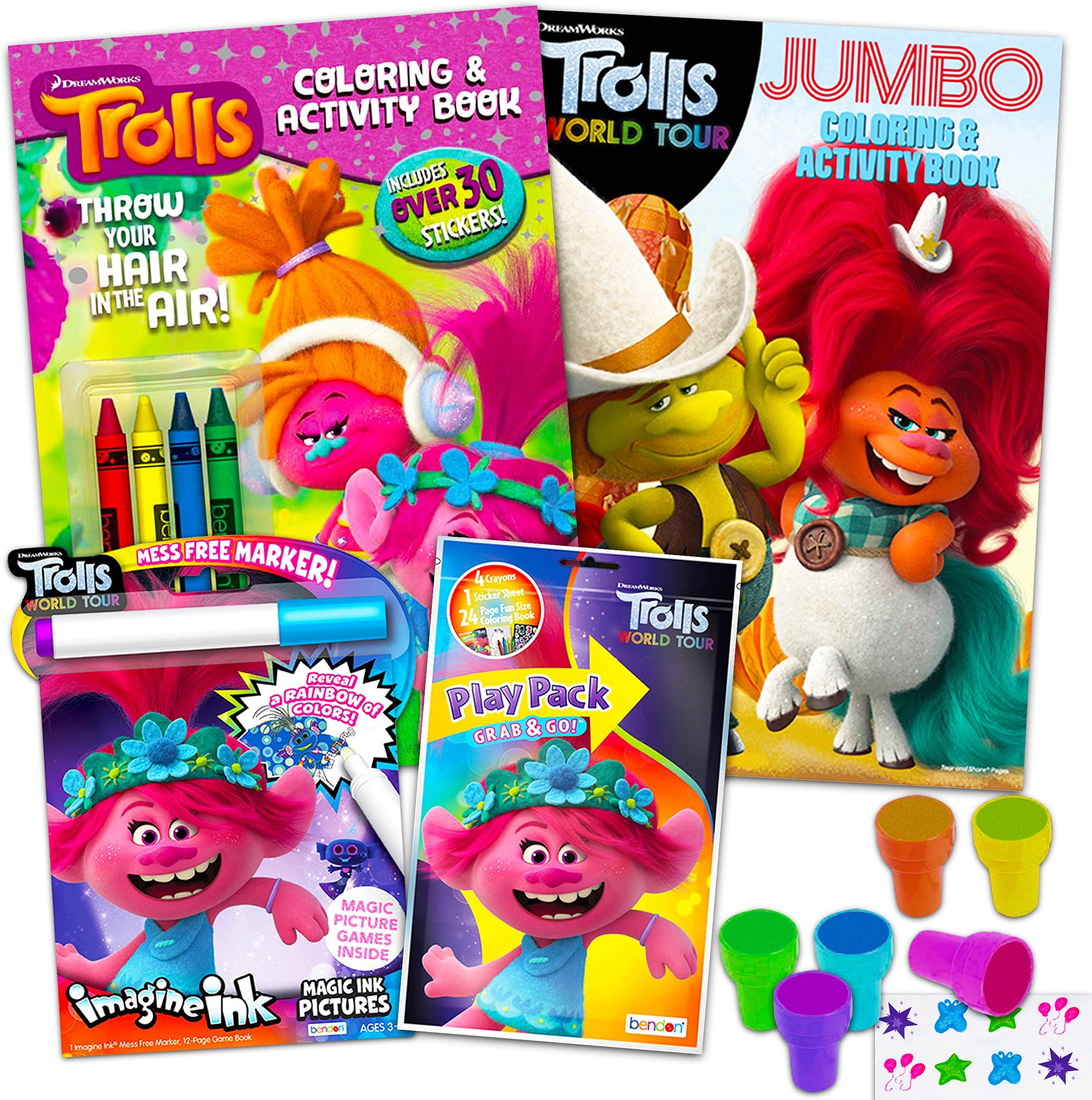 Trolls World TourDreamWorks Coloring and Activity Set Ultimate Bundle ~ Activity Book, Mess-Free Coloring Books, Stickers, and Stampers ( Party Supplies)