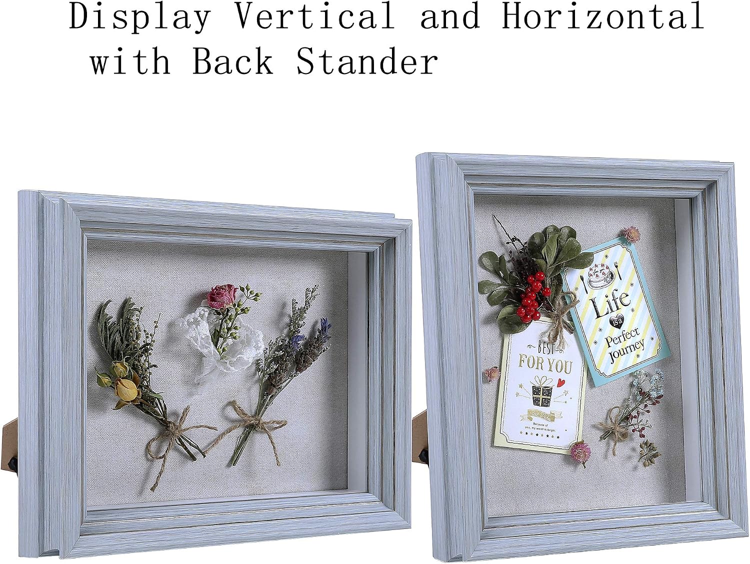 Flagship Shadow Box Frame Sized 8x10 Inch with Linen Board for Display and Protect Memorabilia (Photos, Medals, Pins, Cards), Pre-Installed Wall Mounting Hardware, Back Easel Included