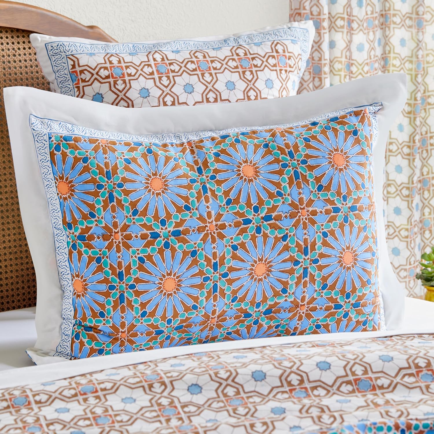 Saffron Marigold Pillow Floral Ivory Enchanted - CP, Quality Cotton, Fair Trade, Boho Bedding, Farmhouse Kitchen Style, Vintage Floral Design, 27 x 21 in