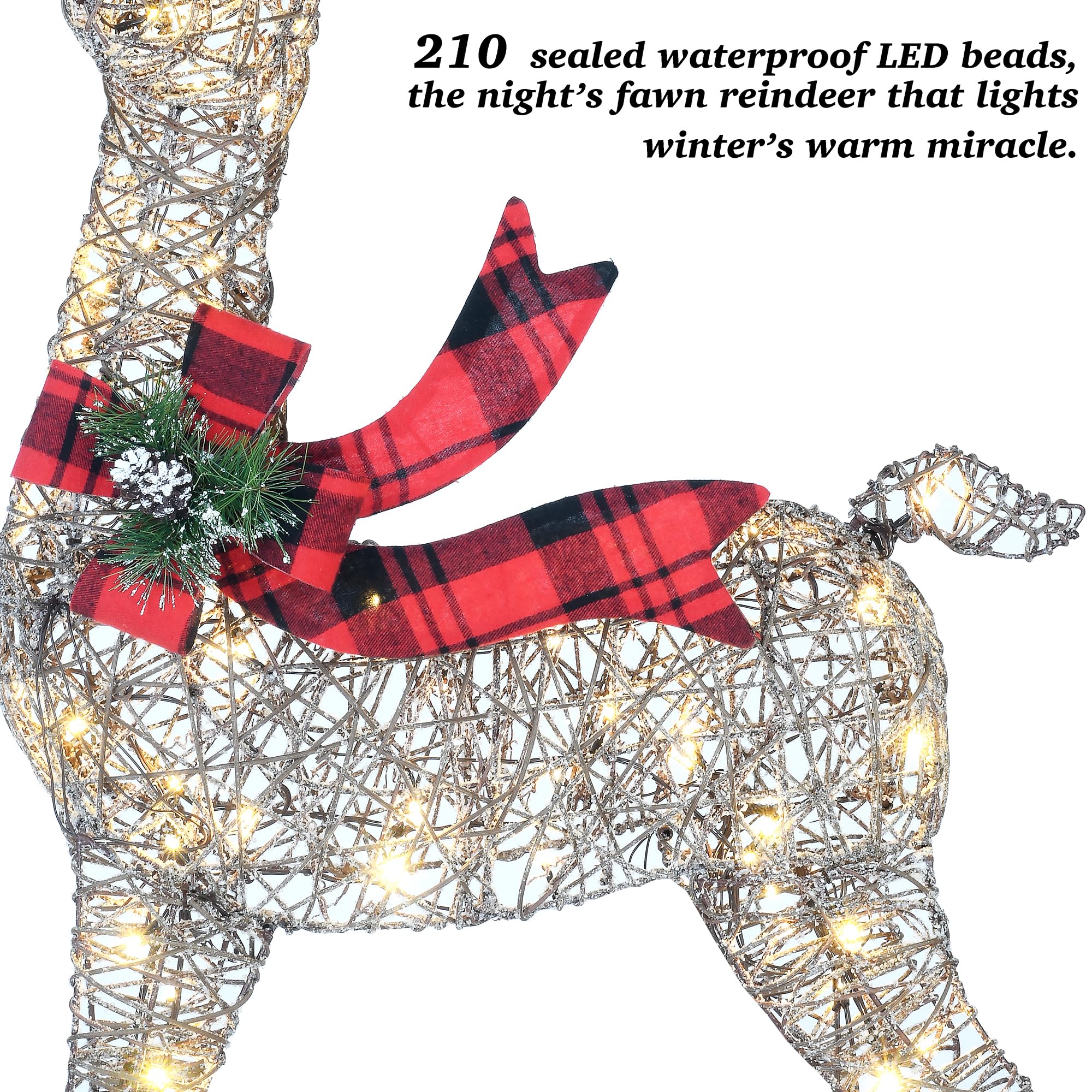 Decoraciones de ciervo de Navidad tejidas en 3D de 58 pulgadas, 3 piezas para exteriores, juego de renos con 210 LED blancos cálidos, gran exhibición de patio para jardín, escaparate