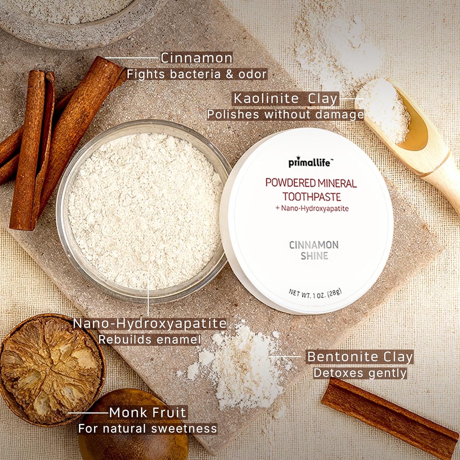 Primal Life Organics - Dirty Mouth Toothpowder, Flavored Essential Oils with Natural Kaolin & Bentonite Clay, Organic, Vegan (1 Ounce (Pack of 1), Cinnamon)
