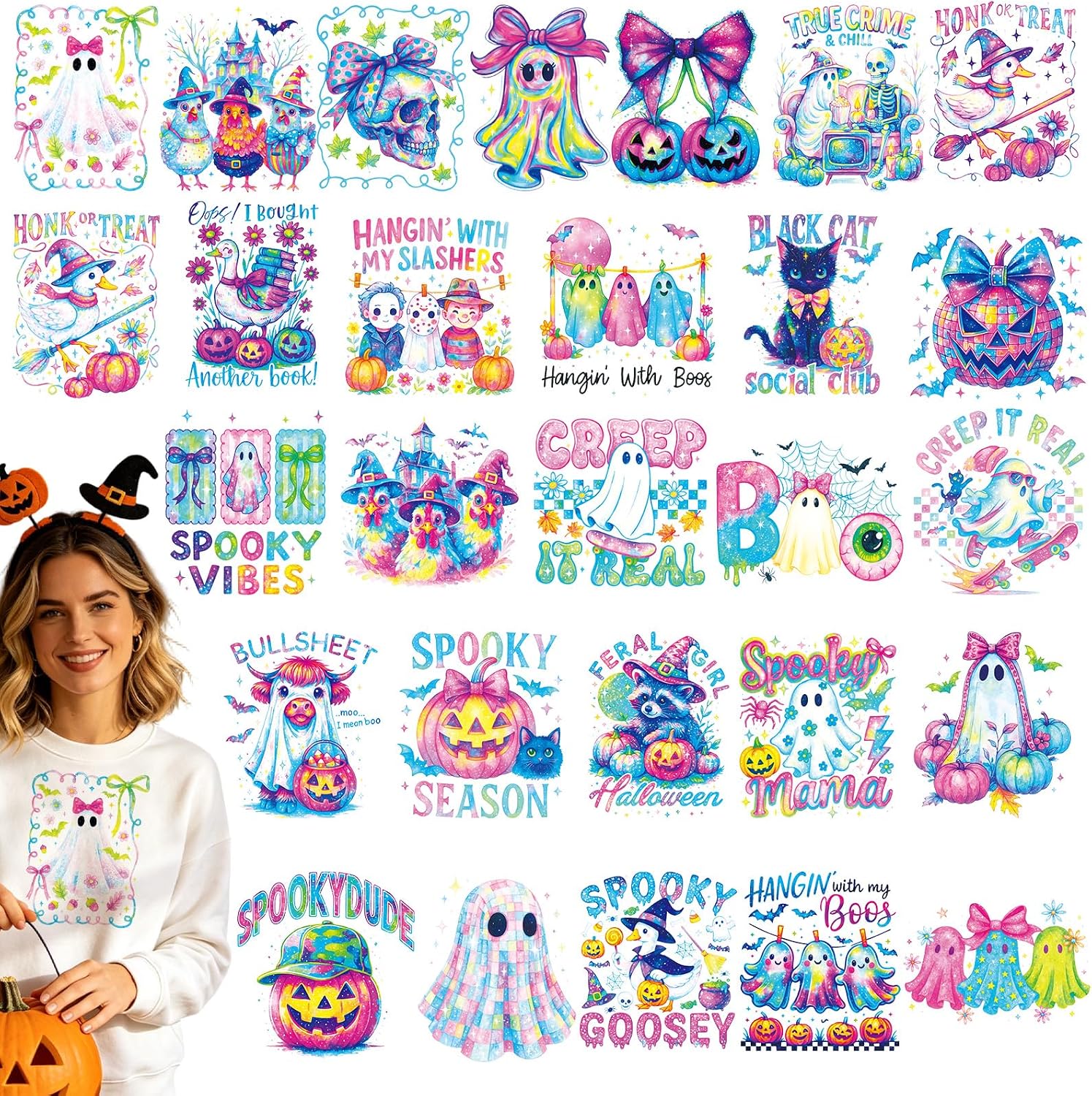 30 Pcs Ghost Halloween DTF Transfers Ready to Press