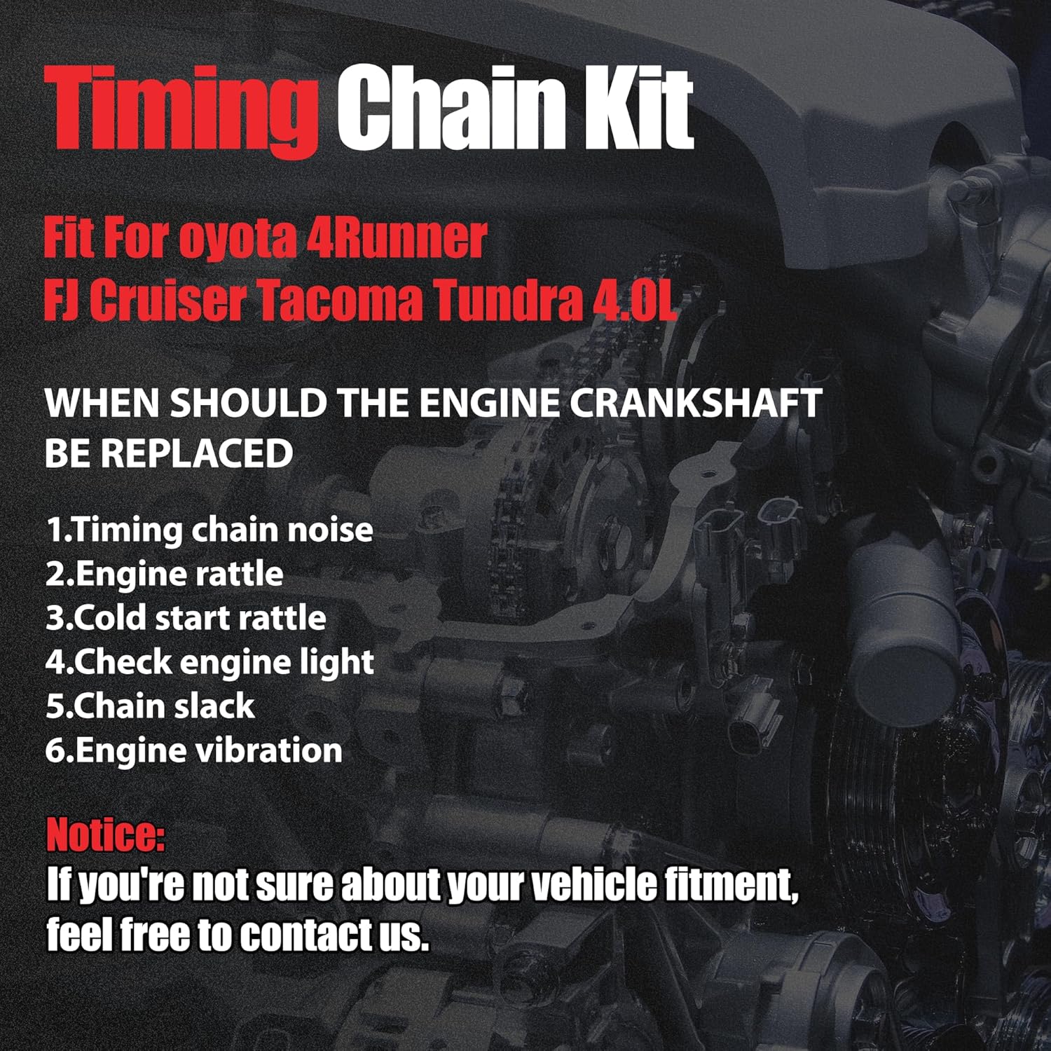 1GRFE 4.0 Engine Timing Chain Kit With Timing Gear & Tensioner & Guides Fit For Toyota 4Runner FJ Cruiser Tacoma Tundra 4.0L DOHC V6 2005-2015 Replace #9-4217S 13506AD010