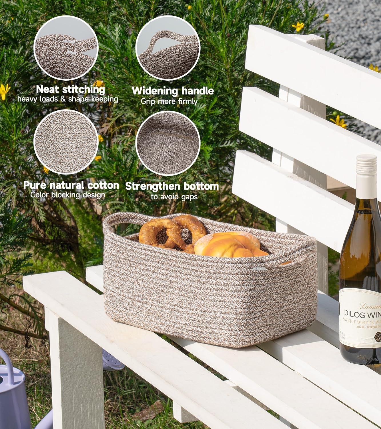 CLHMILY&Z Small Cube Storage Baskets, Decorative Woven Cotton Rope Baskets with Handles for Organizing, Shelf, Closet, Nursery, Bathroom, Toy Organizer Bins (3, Mix Brown, 11.4 x 7.5 x 4.7)