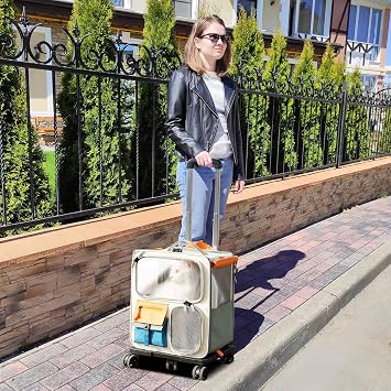 PETCUTE 2-in-1 Wheeled Pet Carrier Backpack,Breathable Pet Carrier with Wheels,Collapsible Dog Backpack Carrier with Removable Mat,Dog Stroller Travel Carrier with Mesh Ventilation Windows