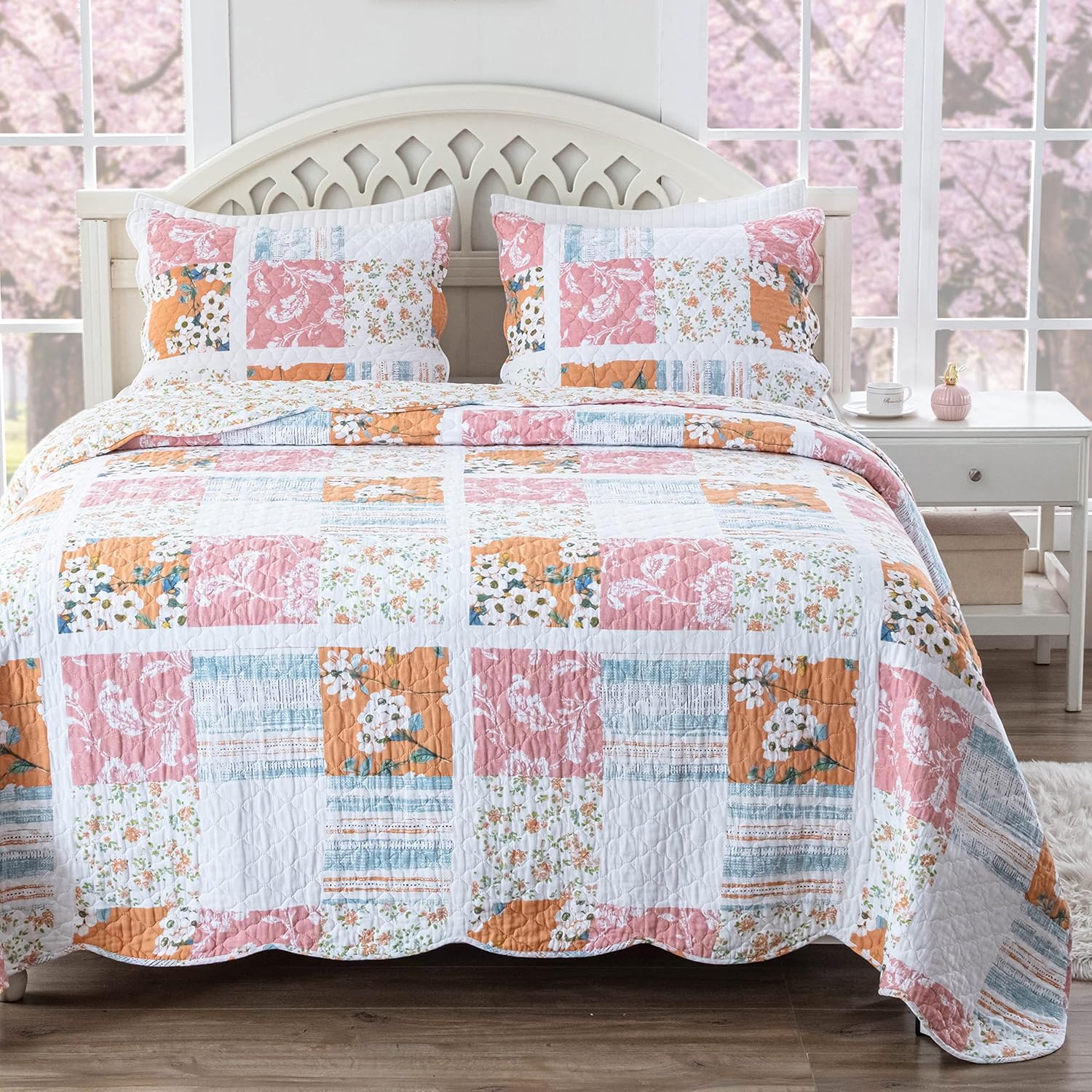 Greenland Home Everly Shabby Chic Quilt Set, 3-Piece Full/Queen, Blue
