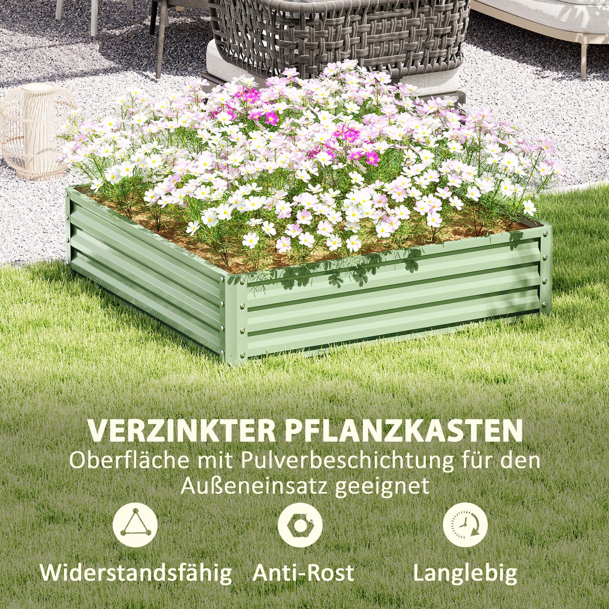 Outsunny 2er Set Hochbeet – 60x60x30,5 Cm, Verzinkter Stahl, Grün, Für Gemüse & Kräuter