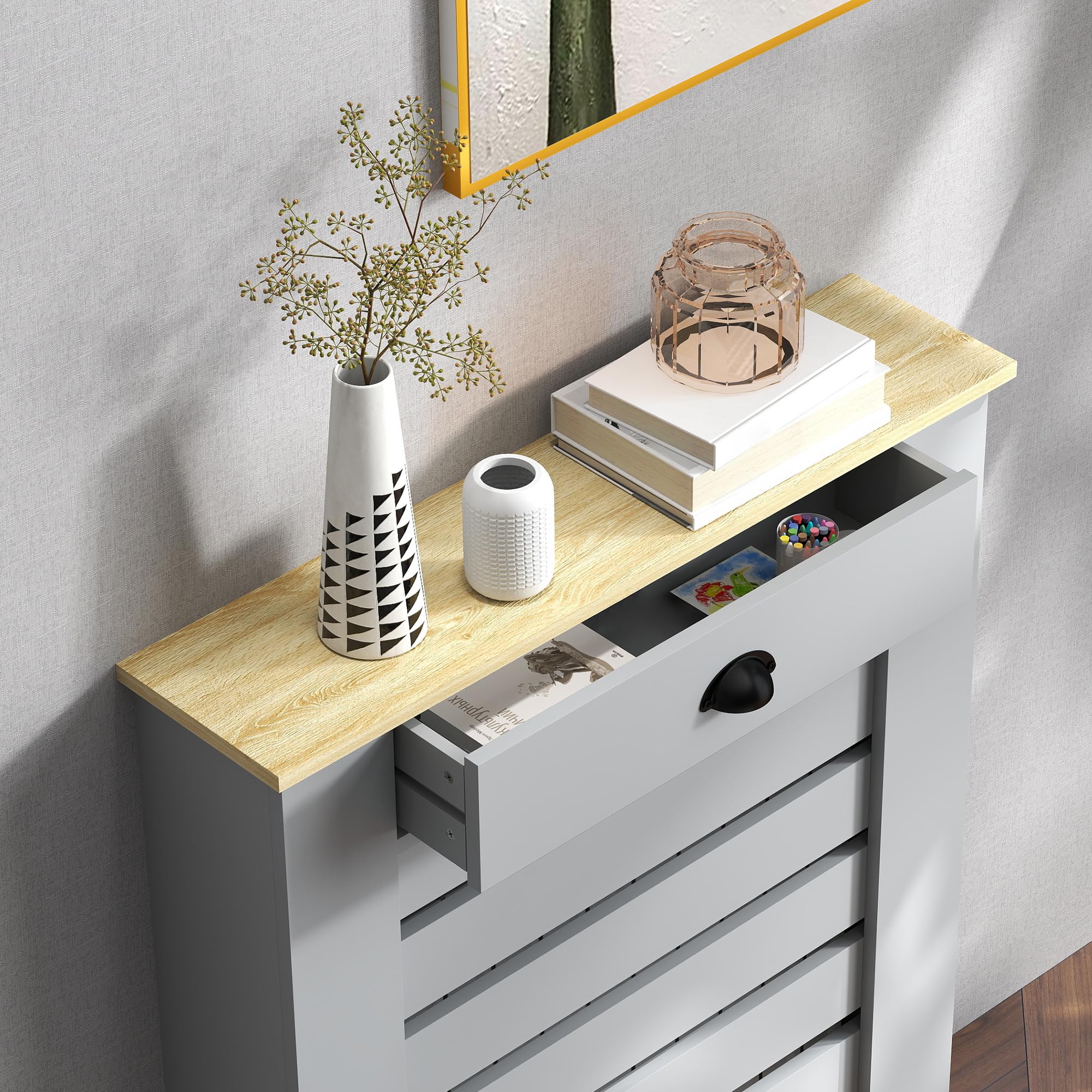 HOMCOM Heizkörperverkleidung m. Schubl., MDF, Gr., Kl. H95.5/W78/D19 cm
