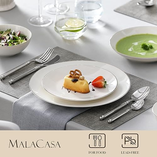 Miniatura 3 de MALACASA Juego de vajilla de porcelana de hueso, juegos de vajilla de 32 piezas de oro blanco para 8, juegos de platos y cuencos de cocina, juego de