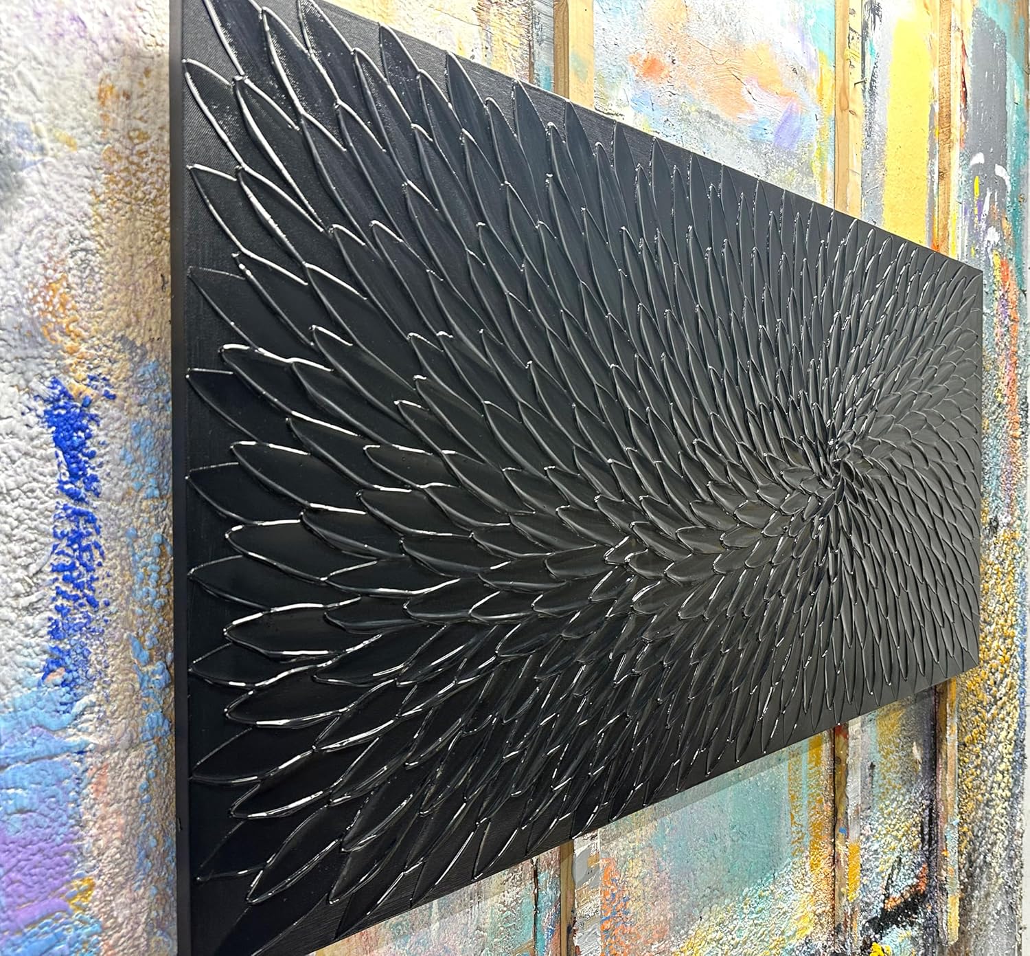 Yika Art White Paintings (Black Flower, 24X48 inch)