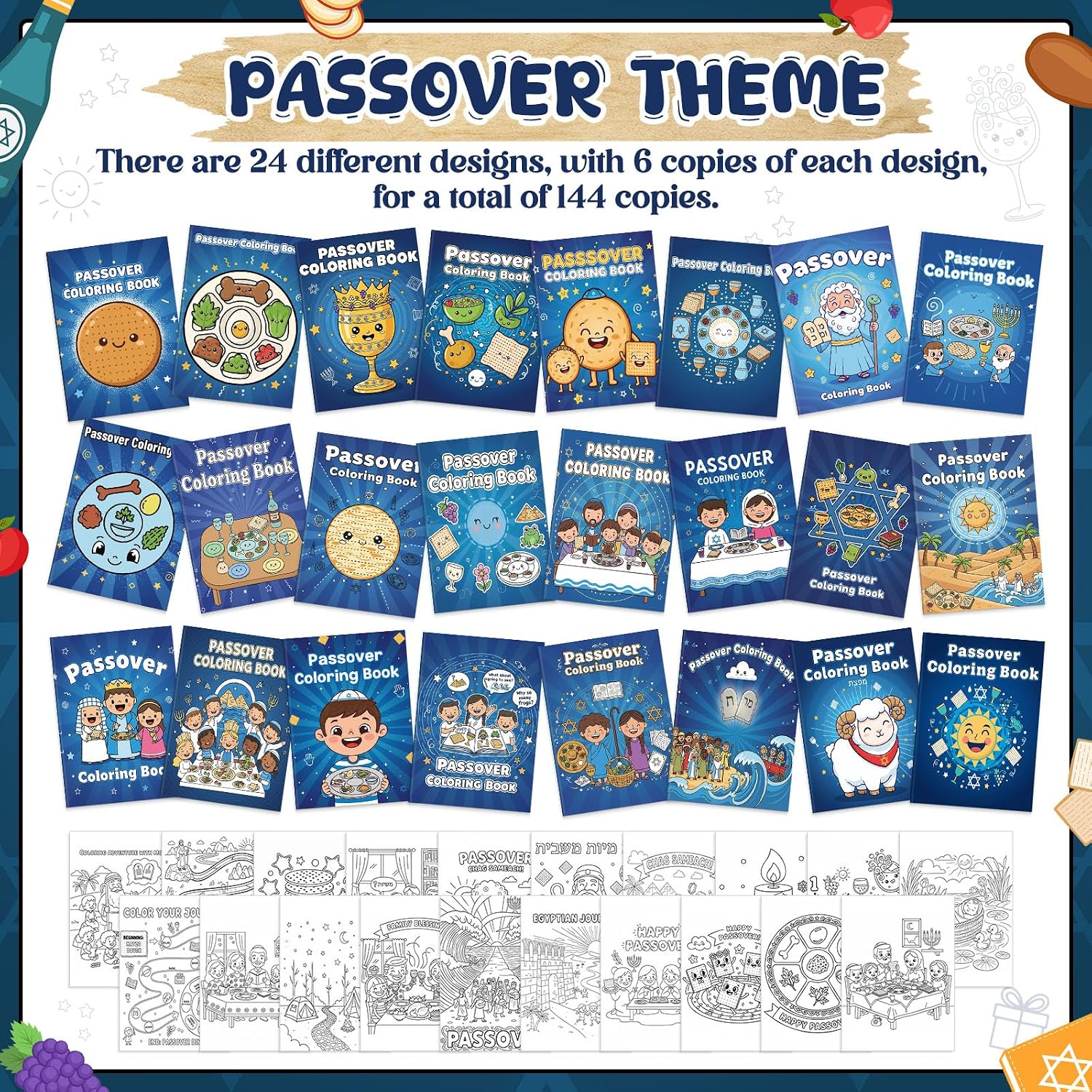 Liliful 144 Pcs Passover Coloring Book Bulk Mini Coloring Books with Bible Story & Seder Plate Designs, Ideal for Church Events, Holiday Activities & Passover Gifts image 3
