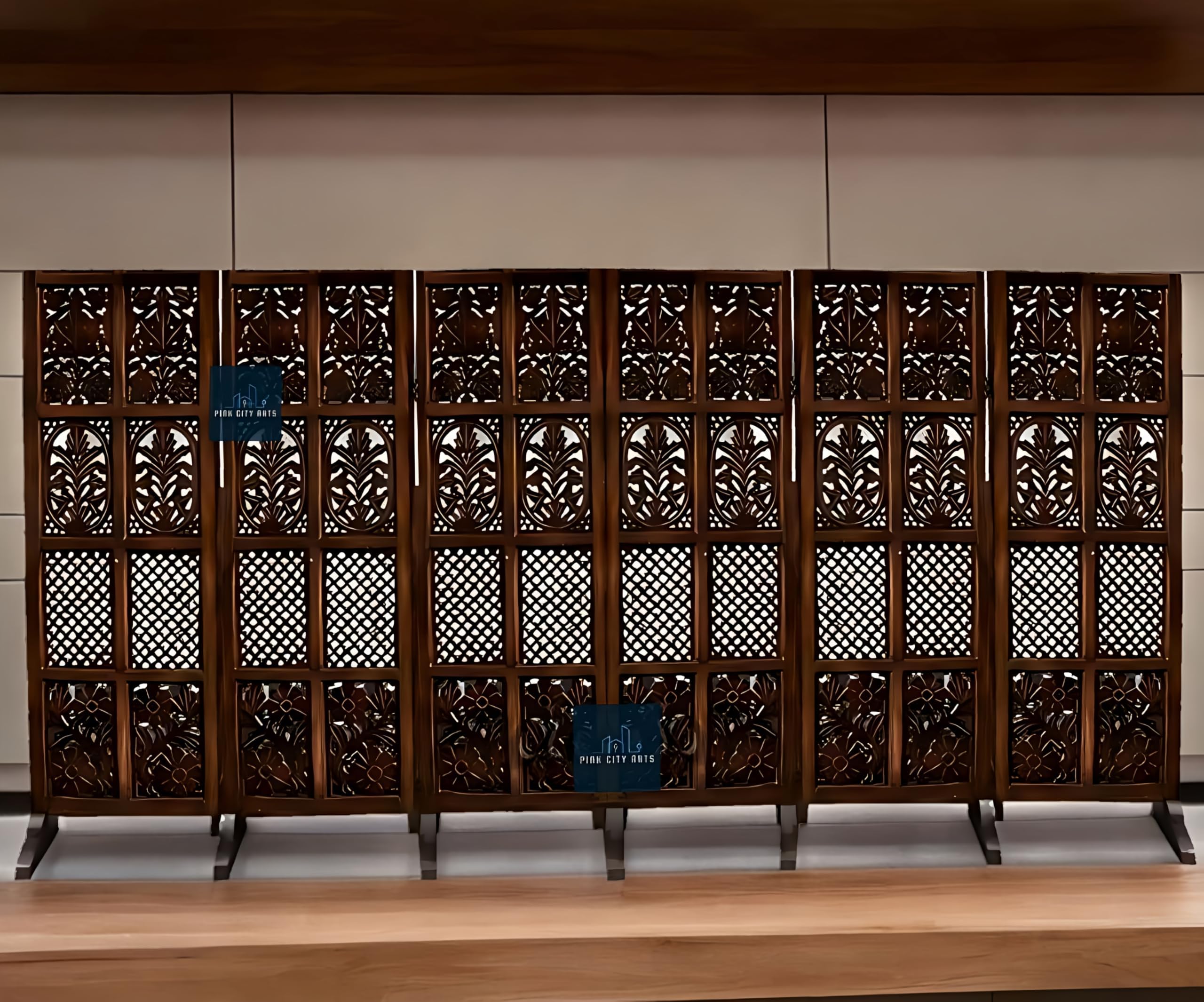 PINK CITY ARTS Wooden Partitions Made of Wood Room Divider for Living Room with Stands Hall Bedroom Wall Separator Panel (6 Panel 5 Feet with Stand)