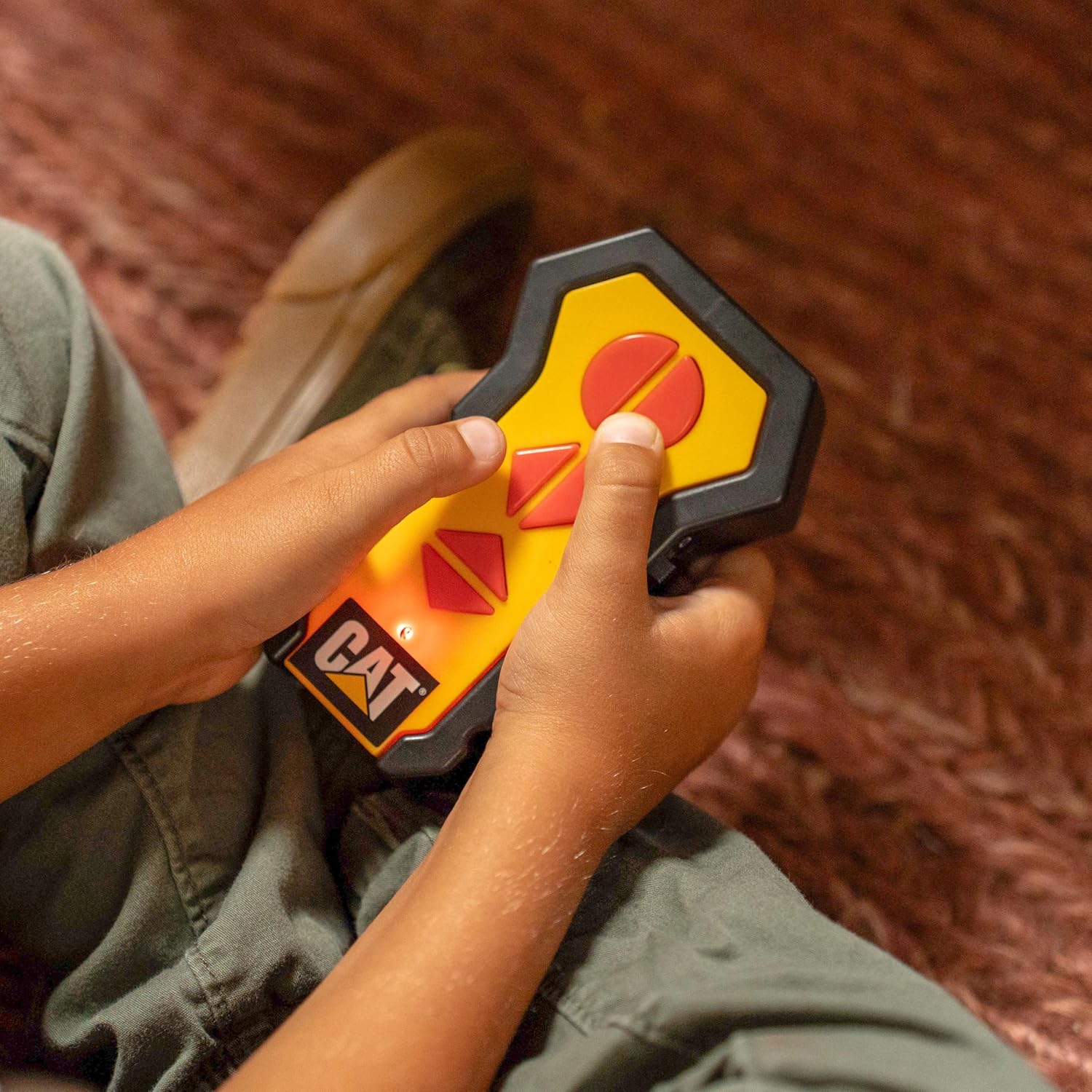 Close-up of the remote control for the CAT Construction Workforce Jumbo Tower Crane.