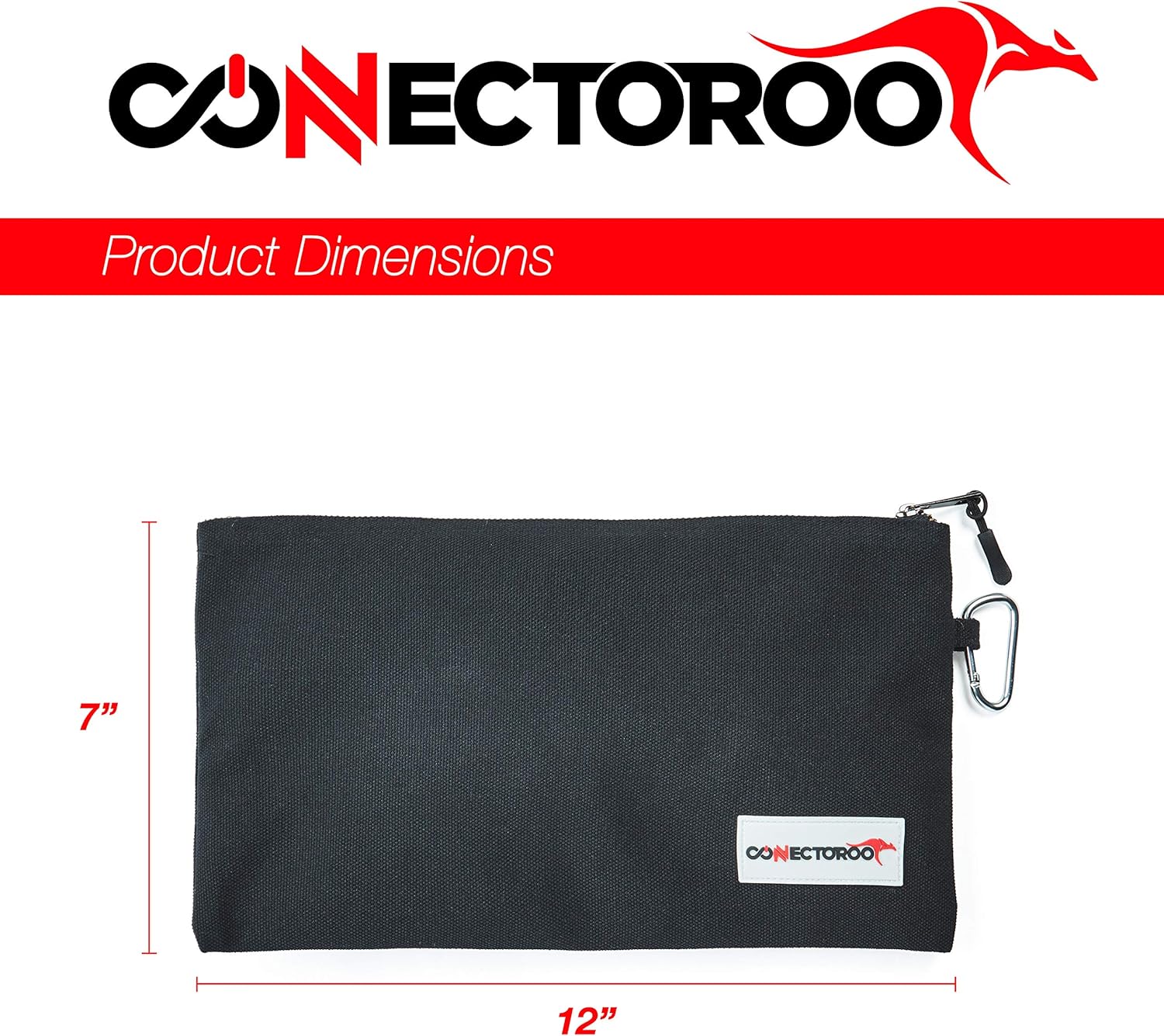 Tool pouch set of 5 - Canvas Tool Bag set with zipper and carabiner clip.  Professional heavy duty small tool bag set - pouch bags for tools, hardware and more (12" x 7") - - 