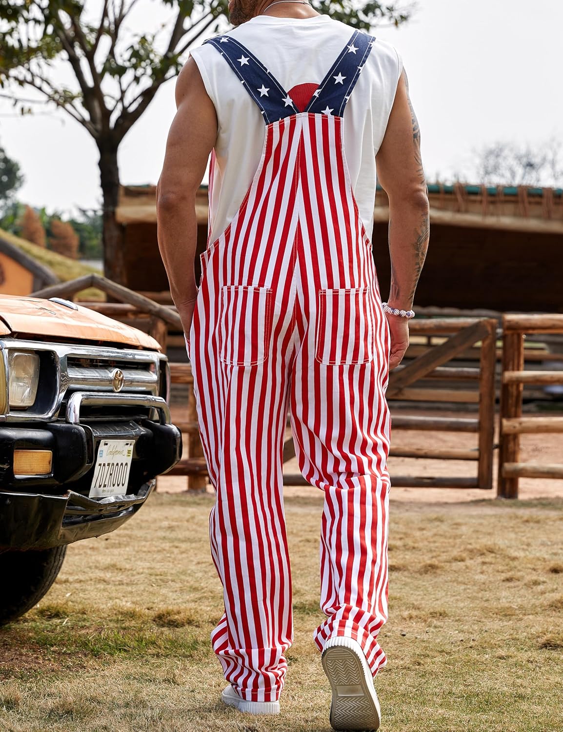 Yuanbang Bib Overalls for Men Adjustable Straps Jumpsuit Striped Women Coveralls with Pockets