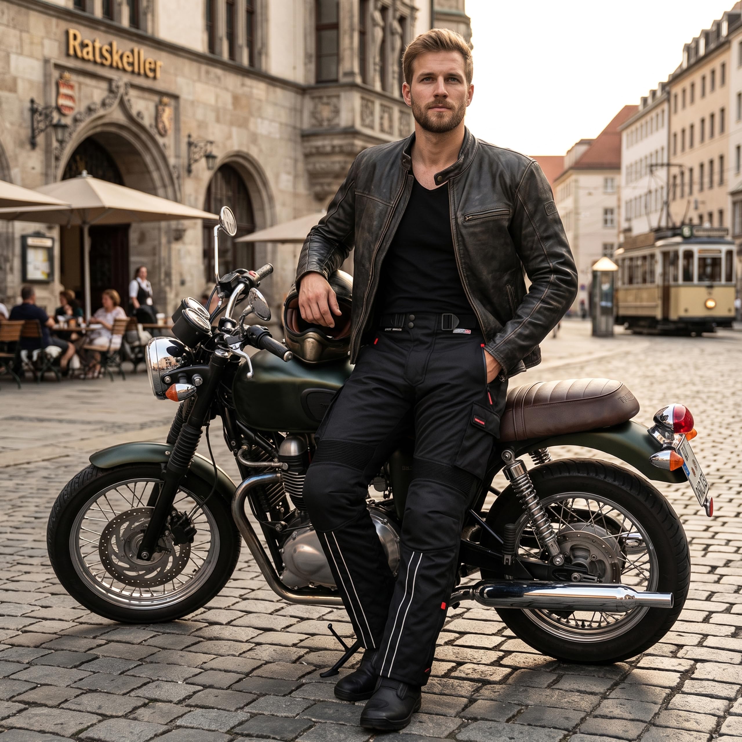 BULLDT Motorradhose Herren Motorrad Textilhose mit Protektoren Cargohose aus Cordura 600D Schwarz Herausnehmbares Innenfutter Windabweisend Kombigeeignet 3M Reflektoren Cargo Taschen