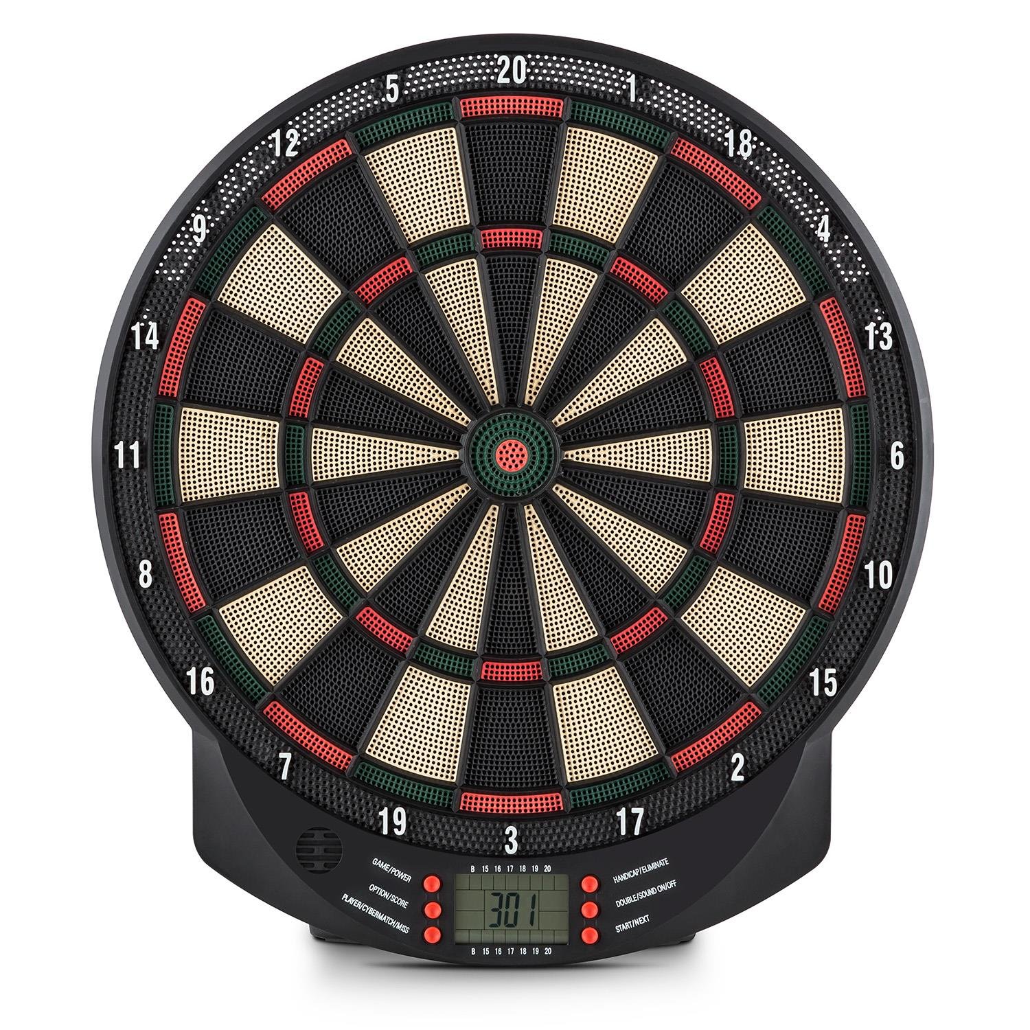 KLAR FIT Dartomat - Bersaglio Elettronico per Freccette, 26 Giochi con oltre 70 Varianti, Computer di Gioco Integrato, 6 Freccette Soft Tip e 6 Punte di Ricambio Incluse, Nero