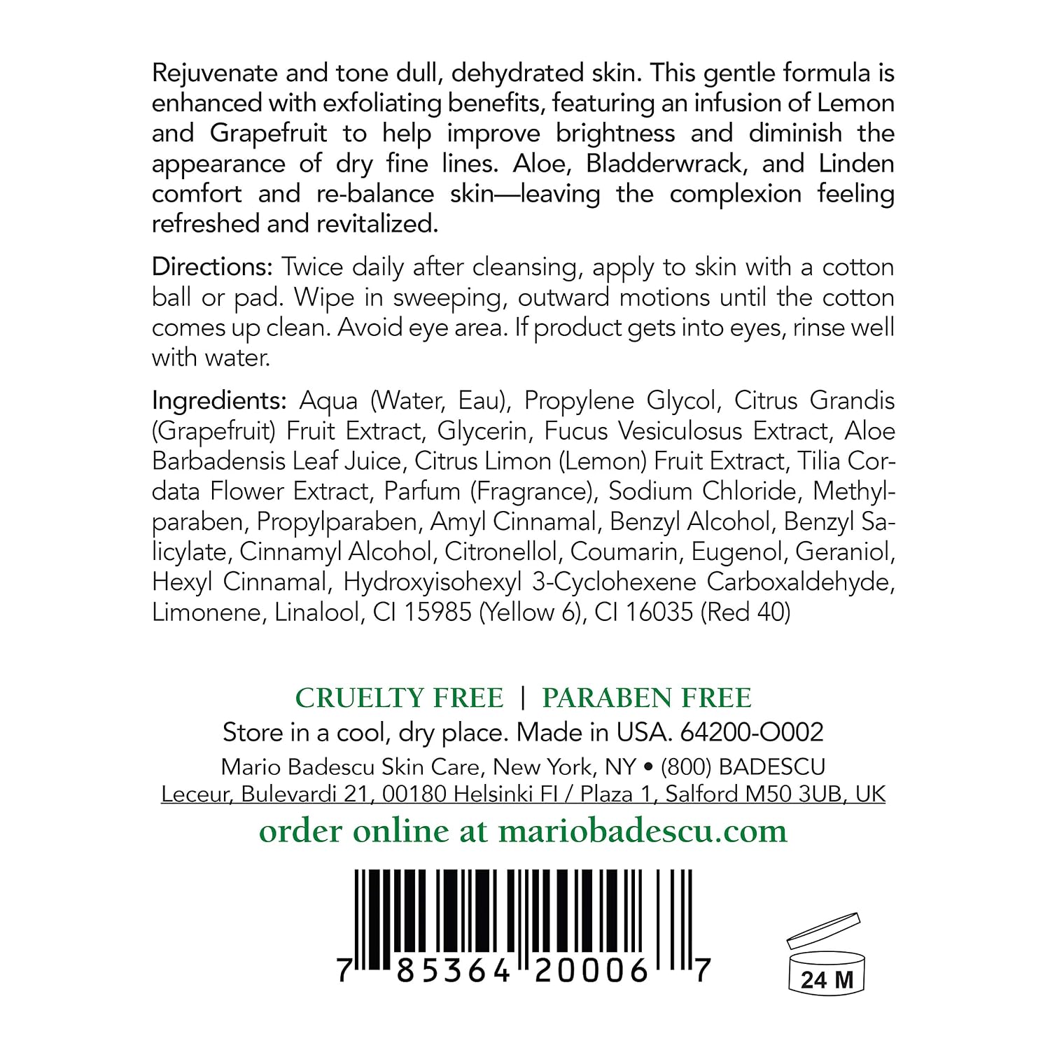 Mario Badescu Alpha Grapefruit Toner for Combination, Dry & Sensitive Skin, Alcohol-Free Face Toner with Grapefruit Extract & Aloe Vera, Gently Exfoliates & Visibly Brightens