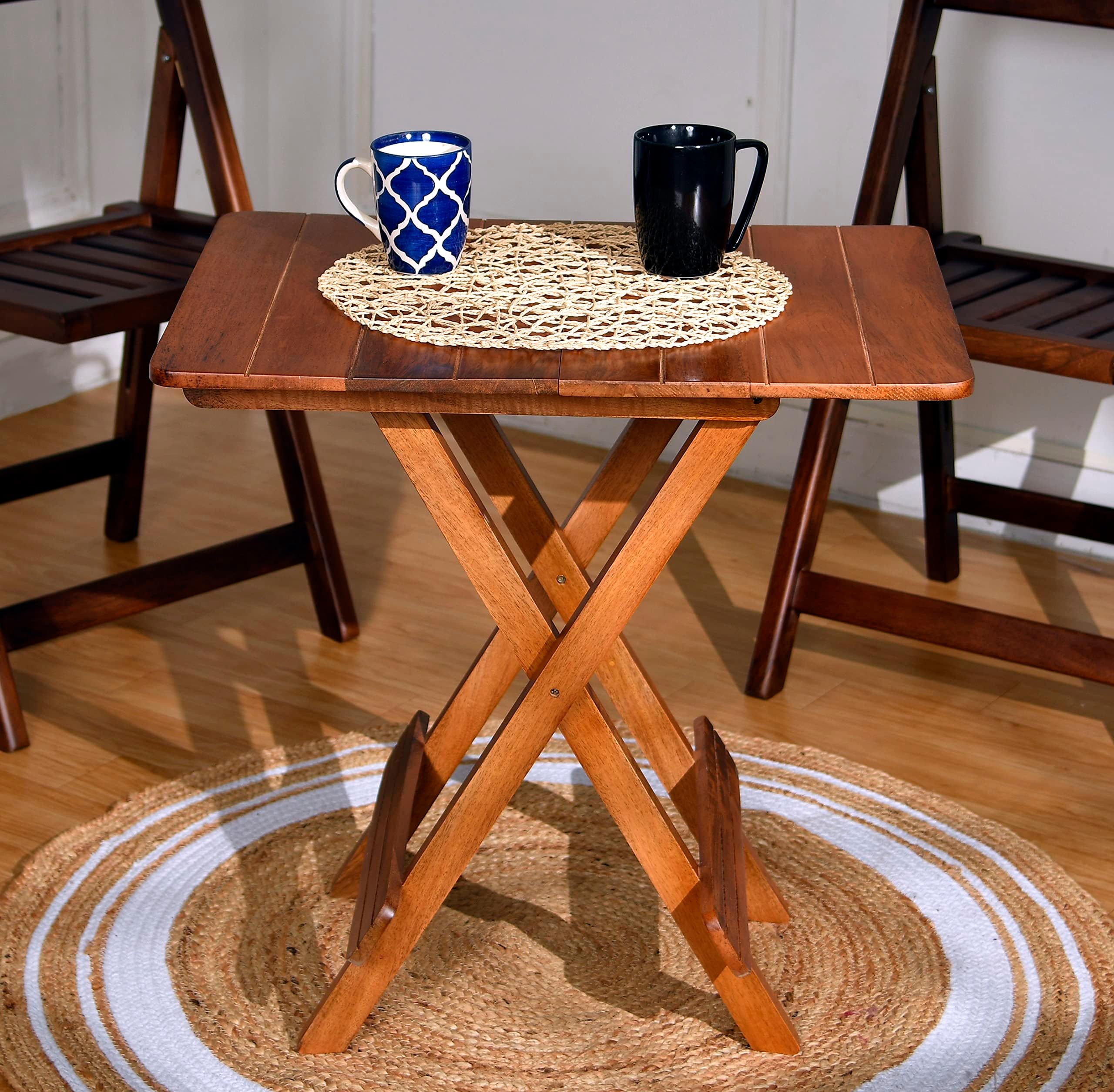 La Conifera Folding Table L-24in B-18in H-24in | Made of Solid Hardwood | No Assembly Required | Coffee Table, Tea Table, Center Table | Natural Honey Finish