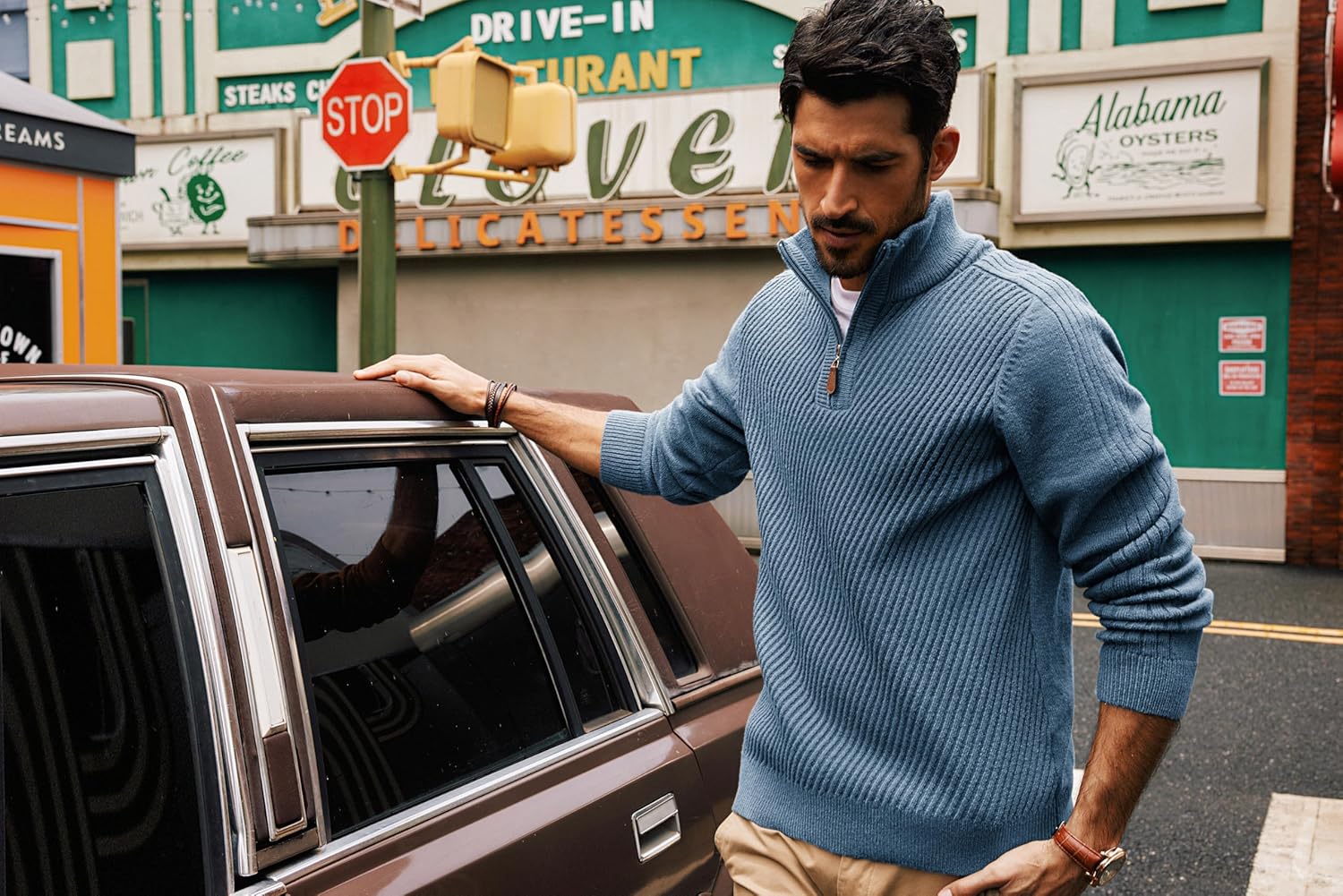 PJ PAUL JONES Mens Quarter Zip Pullover Sweaters Casual Slim Fit Knit Texture Sweater - Image 3