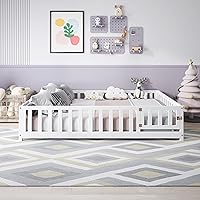 Vista 3 de Cama de madera resistente estilo Montessori para niños y niñas que aprenden a caminar, con materiales naturales con rieles y listones para mayor