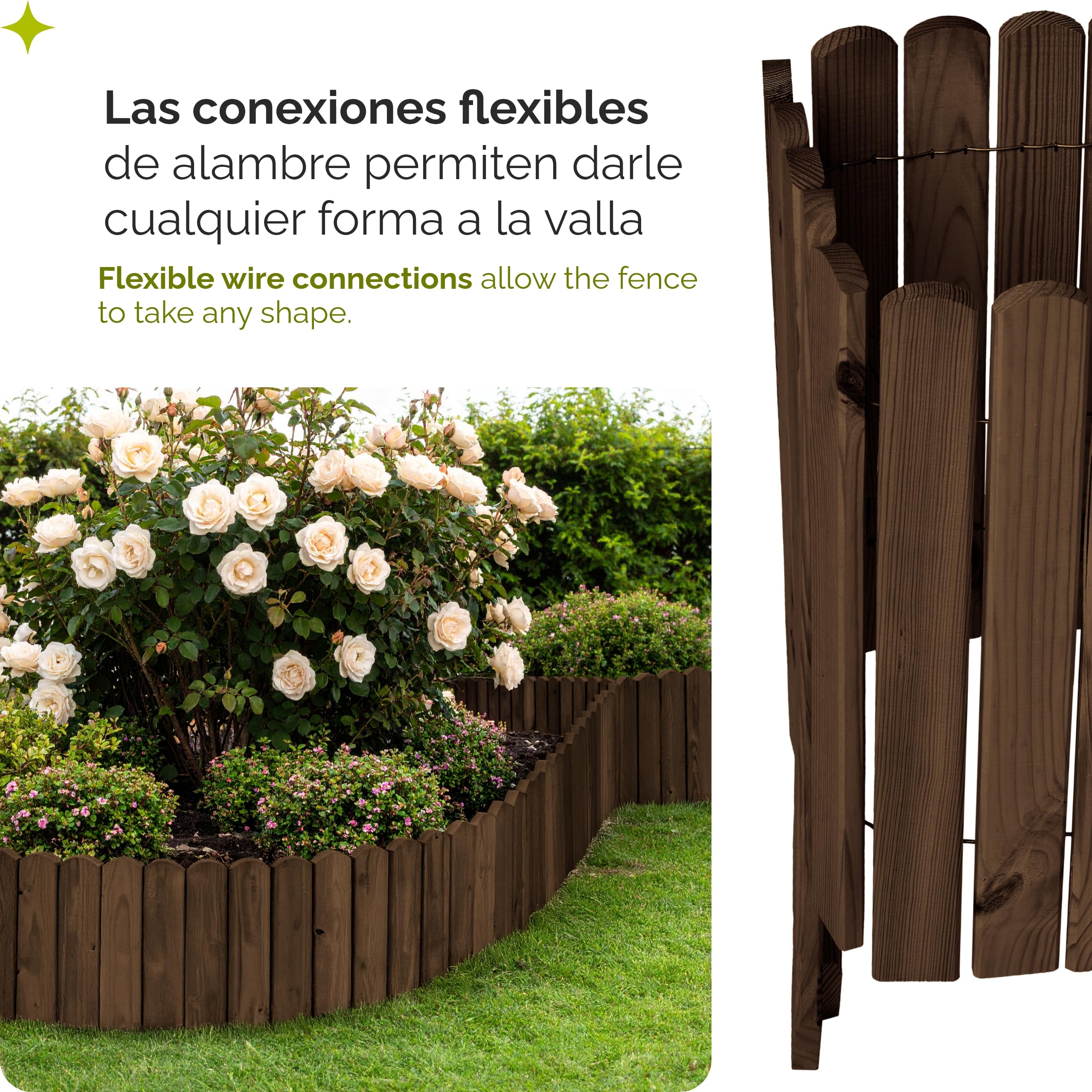 Garronda Bordura de Jardín de Madera 100 x 40 cm Cerca Baja para Flores Parterre Aiuola Valla Decorativa para Jardines Exteriores Borde de Plantas Fácil Instalación GD-0148 Marrón oscuro