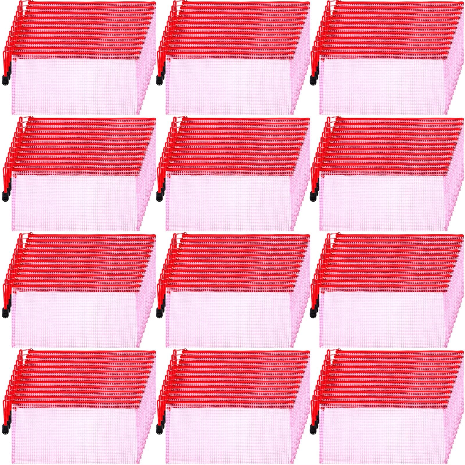 Handepo Confezione da 100 sacchetti in rete con cerniera, trasparenti, piccoli, impermeabili, multiuso, per contanti, giochi, passaporto, ufficio (A6/24 x 11,5 cm, rosso)