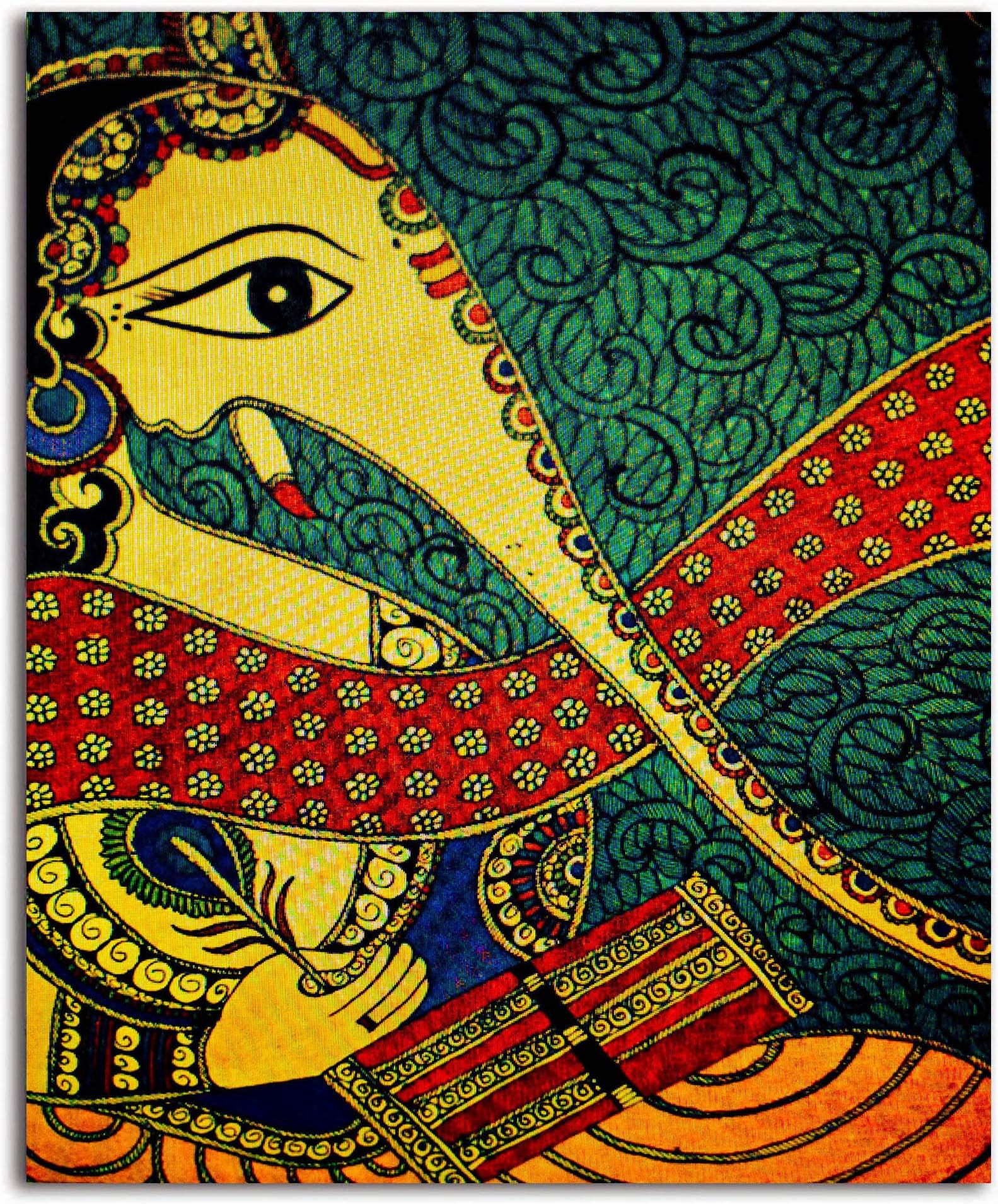 Madhubani Art Canvas Painting | Sri Ganesh | Traditional Art Unframed Painting for Home décor|Size - 13X11 Inches.b255
