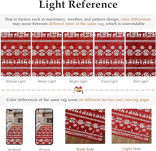 Miniatura 5 de Alfombra de Navidad de 5 x 7 pies, lavable, antideslizante, alfombra decorativa con copos de nieve para sala de estar, comedor, guardería, dormitorio