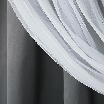 Exclusive Home Curtains Catarina perde, çok katmanlı, masif karartma perdesi ve tül yüzeyli yarı saydam pencere perdesi, 52 x 96 cm, siyah inci
