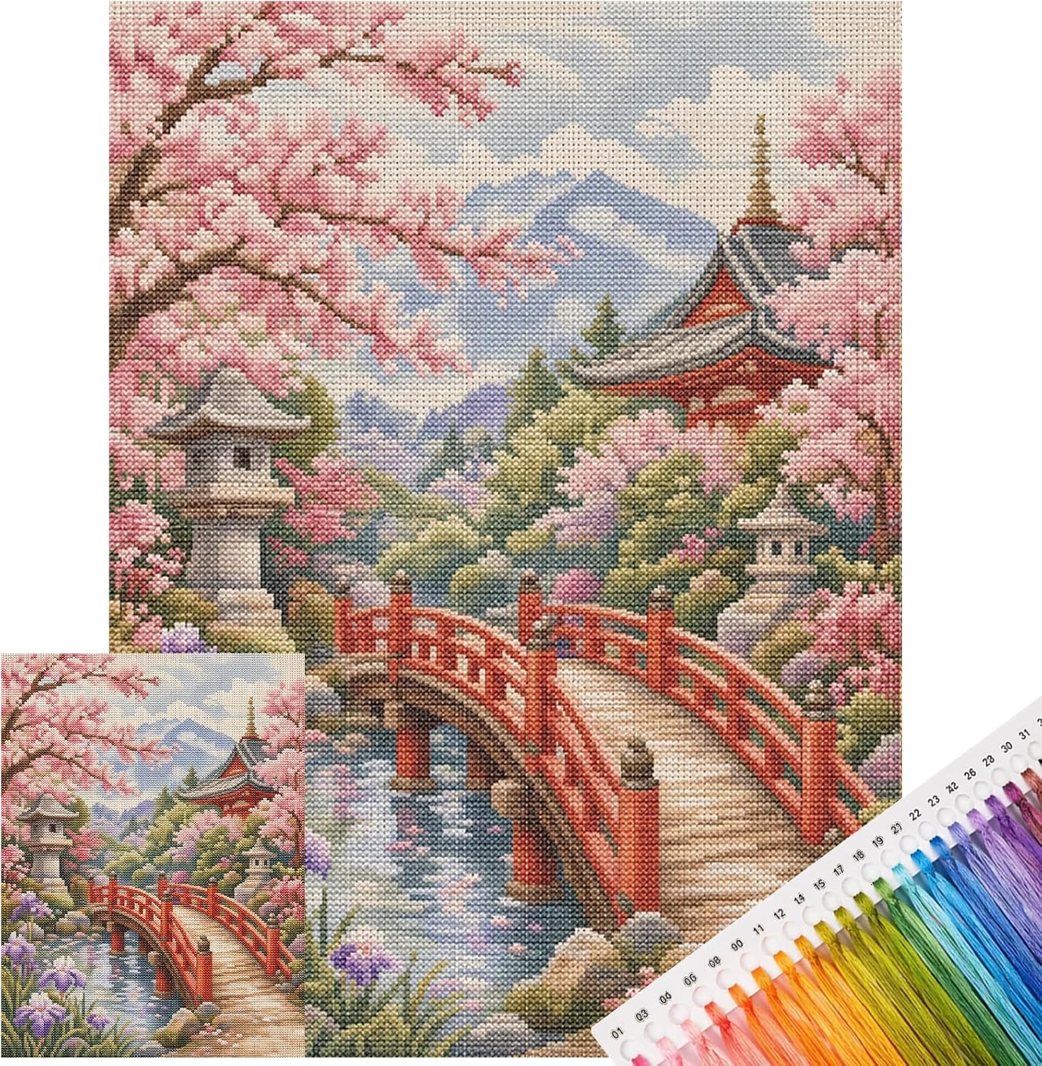 POETRYDRAW Cherry Garden 11CT 3-Strand Stamped Cross Stitch Kit 40x53cm