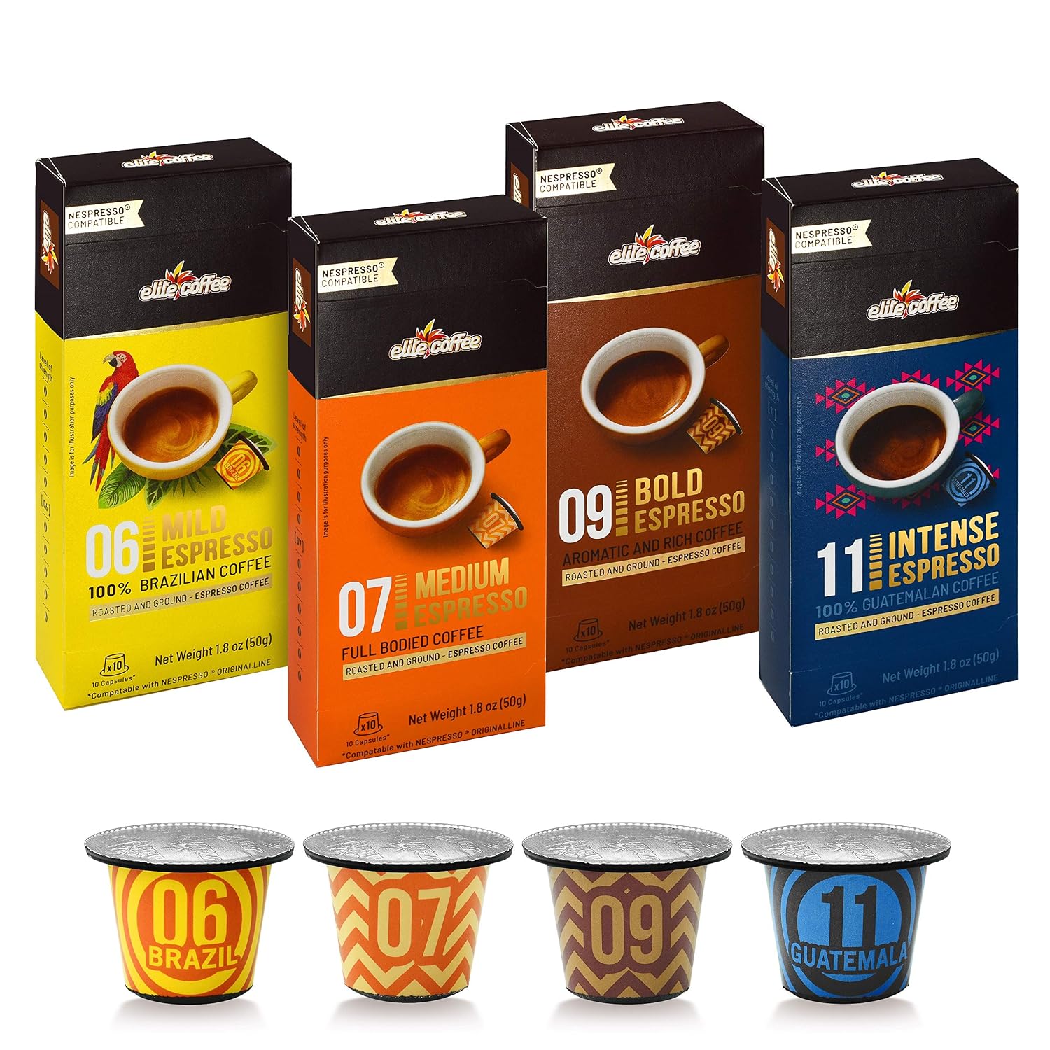 Amazon.com: Elite Coffee cápsulas de café expreso Nespresso compatibles |  40 cápsulas de café expreso de una sola porción paquete variado | granos de  café molido de una sola fuente fresca en