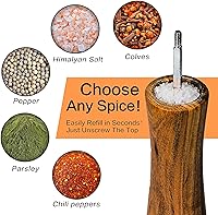 Vista 3 de Finnhomy Juego de molinillo de sal y pimienta, molinillo de pimienta ajustable de madera de acacia con soporte de madera, cepillo de limpieza