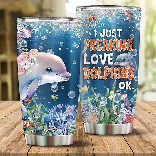 Miniatura 5 de WONWIX Vaso de delfín de 20 onzas, bonito regalo de animales para mujeres, niñas que aman a los delfines, perfecto cumpleaños, Navidad, San