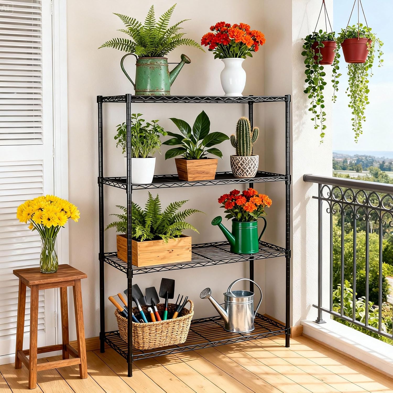 SUPER DEAL Black 4-Shelf Heavy Duty Storage Wire Shelving Unit for Restaurant Garage Pantry Kitchen Garage Rack (36L x 14W x 54H)