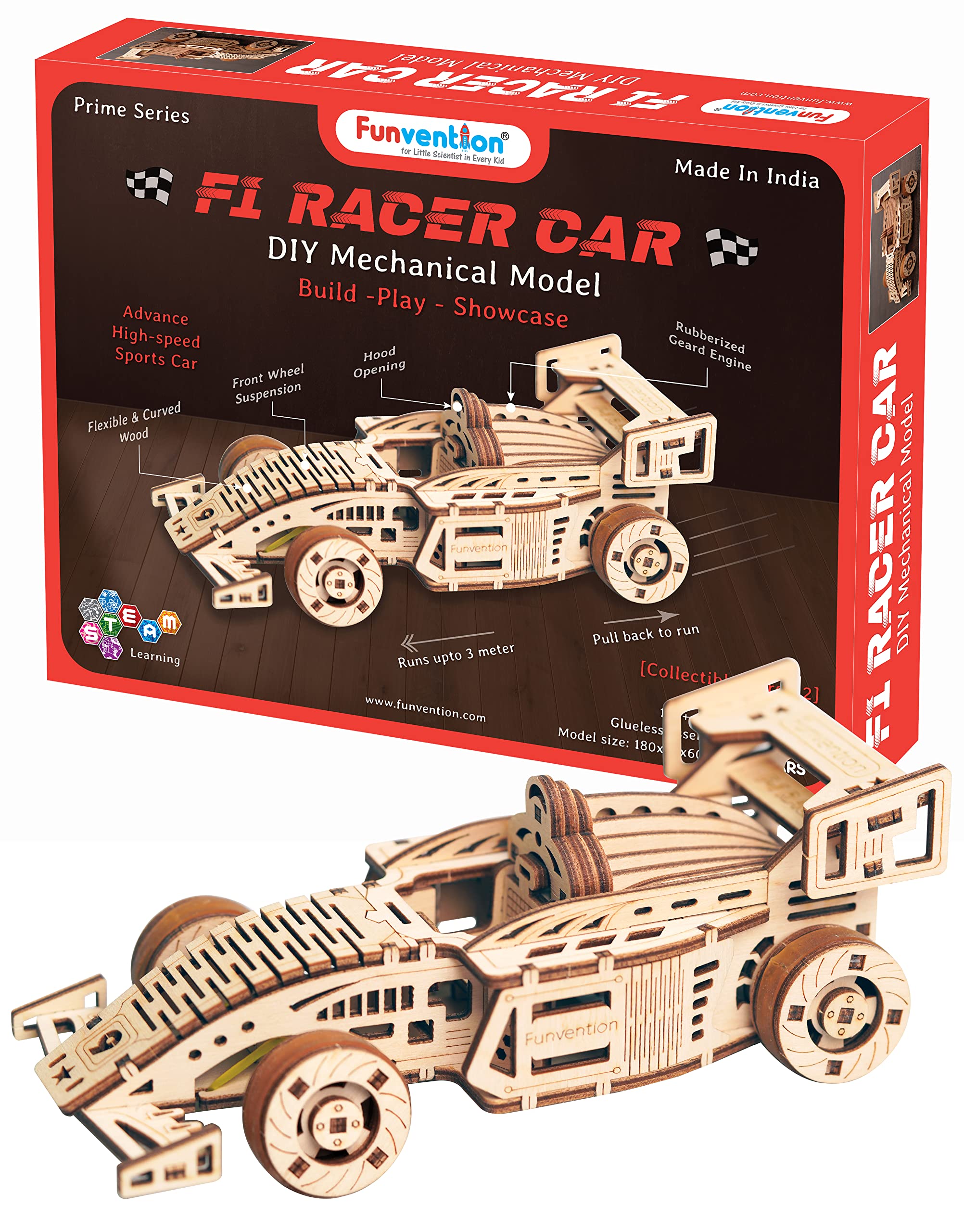 Funvention- for Little Scientist in Every Kid F1 Racer Car-Diy Functional Mechanical Model 3D Puzzle Stem Lerning Kit Collectible Building Kit With Working Wheels&Shocks Pack Of 1,Multicolor (B09N568W3H) Amazon Price History, Amazon Price Tracker