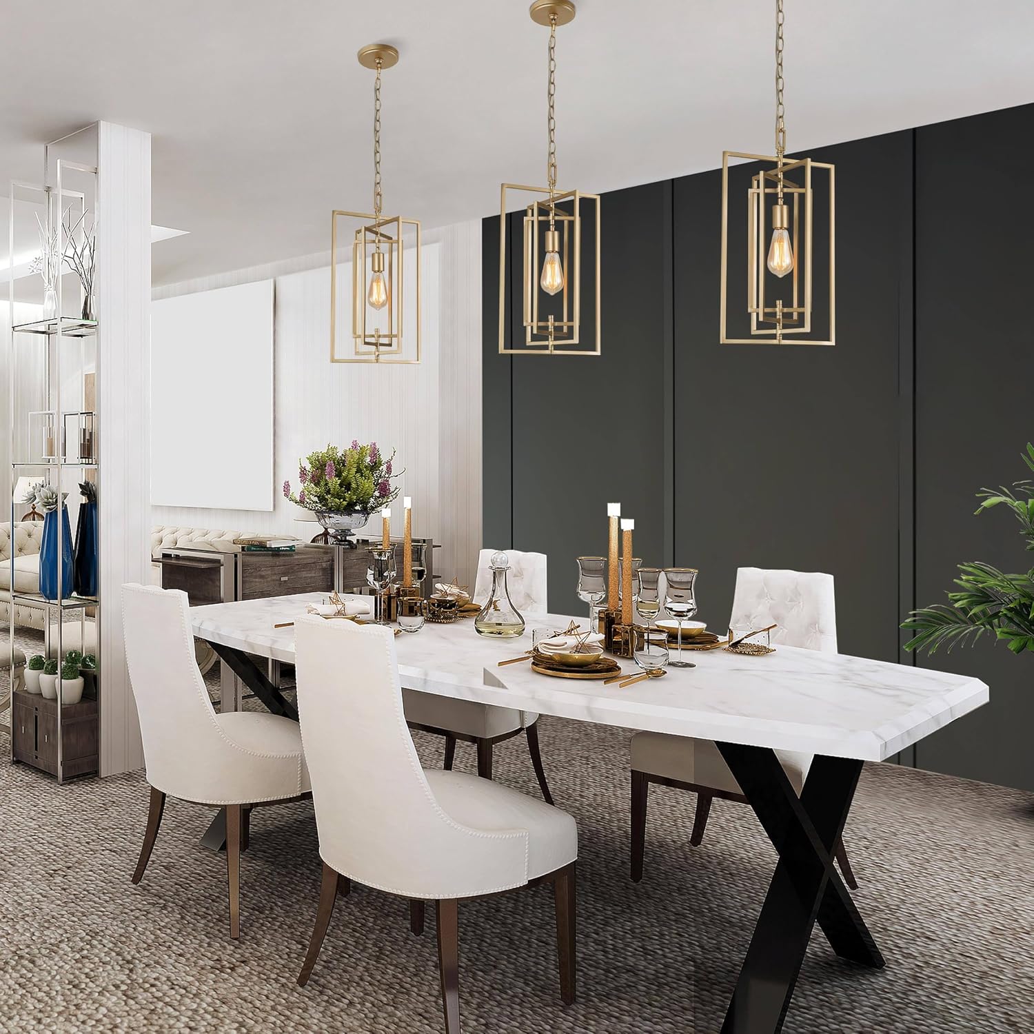 KSANA Gold Chandelier, Modern Gold Pendant Light Fixtures, Geometric Chandeliers for Dining Rooms, Kitchen Island with Adjustable Framework, W12 xH20.4