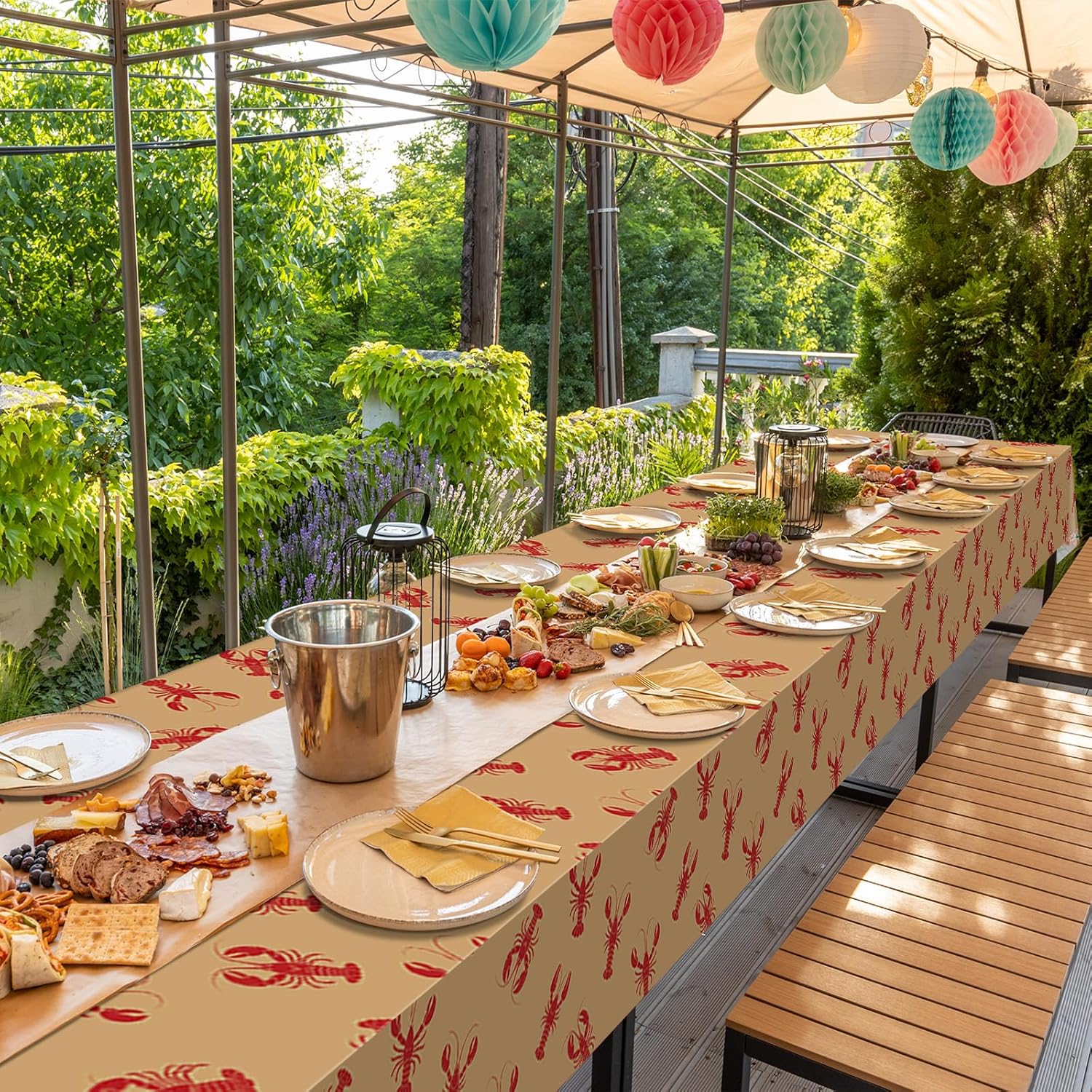 54 Inch x 100 FT Crawfish Boil Party Tablecloth Roll, Plastic Disposable Lobster Table Cover for Seafood Boil Party Supplies Crawfish Party Birthday Decoration (Kraft Paper Color)