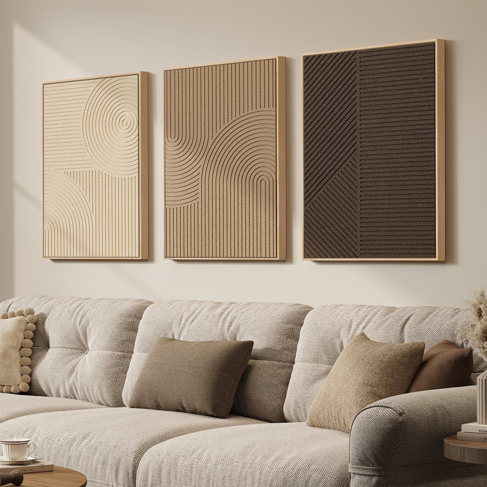 Large 3D Textured Framed Abstract Wall Art for Living Room, 3 Piece Modern Paintings Artwork for Walls, Black White Brown Geometric Sandstone Texture Pictures for Hallway Office Home Decor 24x36 In — view 26