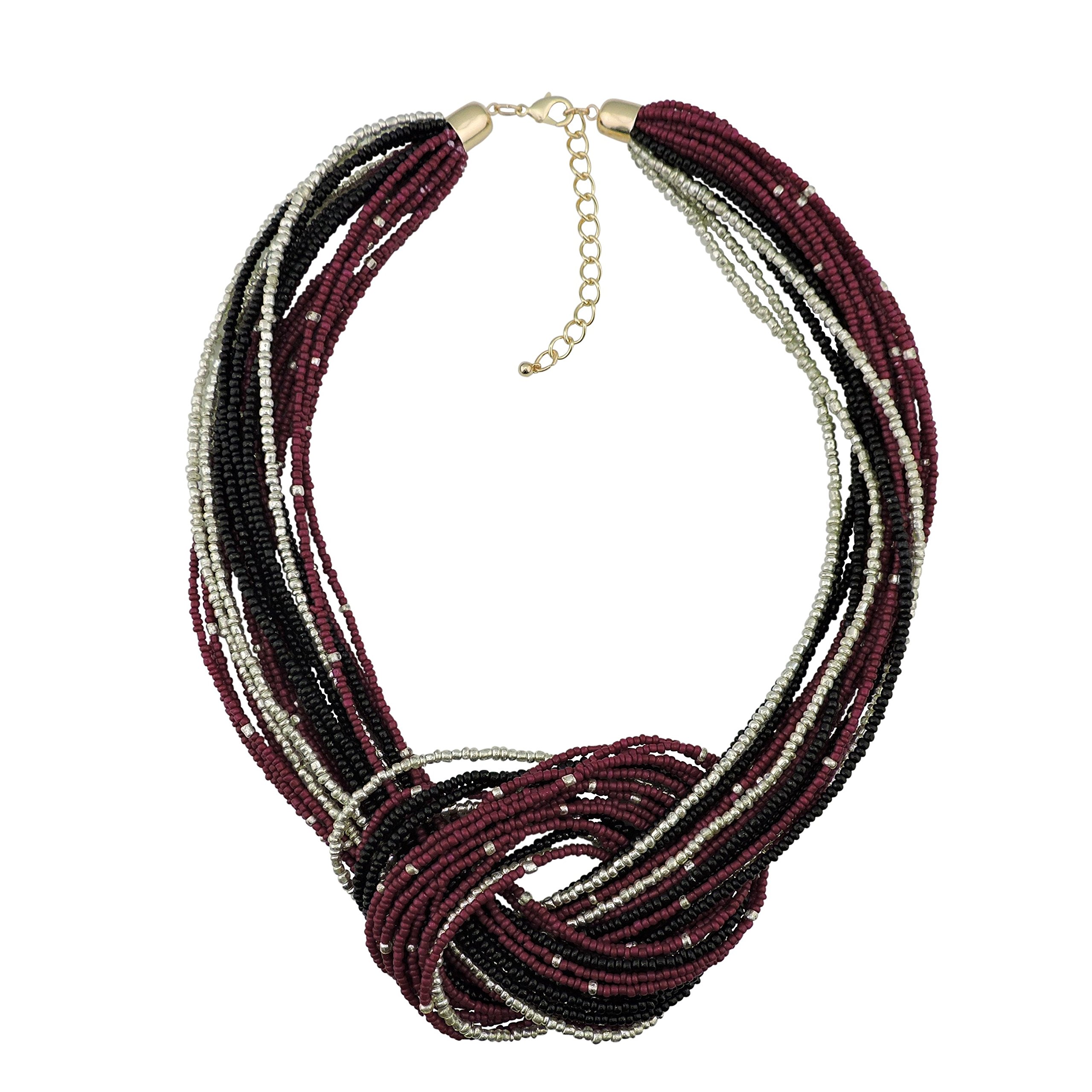 Bocar Collana a nodo multistrato con perline di semi (NK-10316-purple+black)