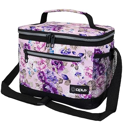 OPUX Premium Lunch Box, Insulated Lunch Bag for Women Adult | Durable School Lunch Pail for Girls | Soft Leakproof Medium Lunch Cooler Tote for Work Office | Fits 8 Cans (Purple Floral)