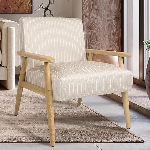 Miniatura 2 de HomePop Silla decorativa Mid-Century  Sillón tapizado con reposabrazos de madera y patas de madera  Sillas decorativas para sala de estar y