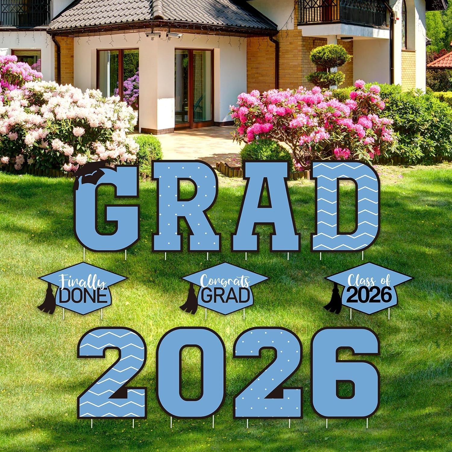 Tatuo 11 Pcs Graduation Yard Sign Decorations Congrats Graduation Lawn Signs 2026 Grad Yard Decor with 23 Stakes for Outdoor Grad Party(Light Blue,Simple Style)